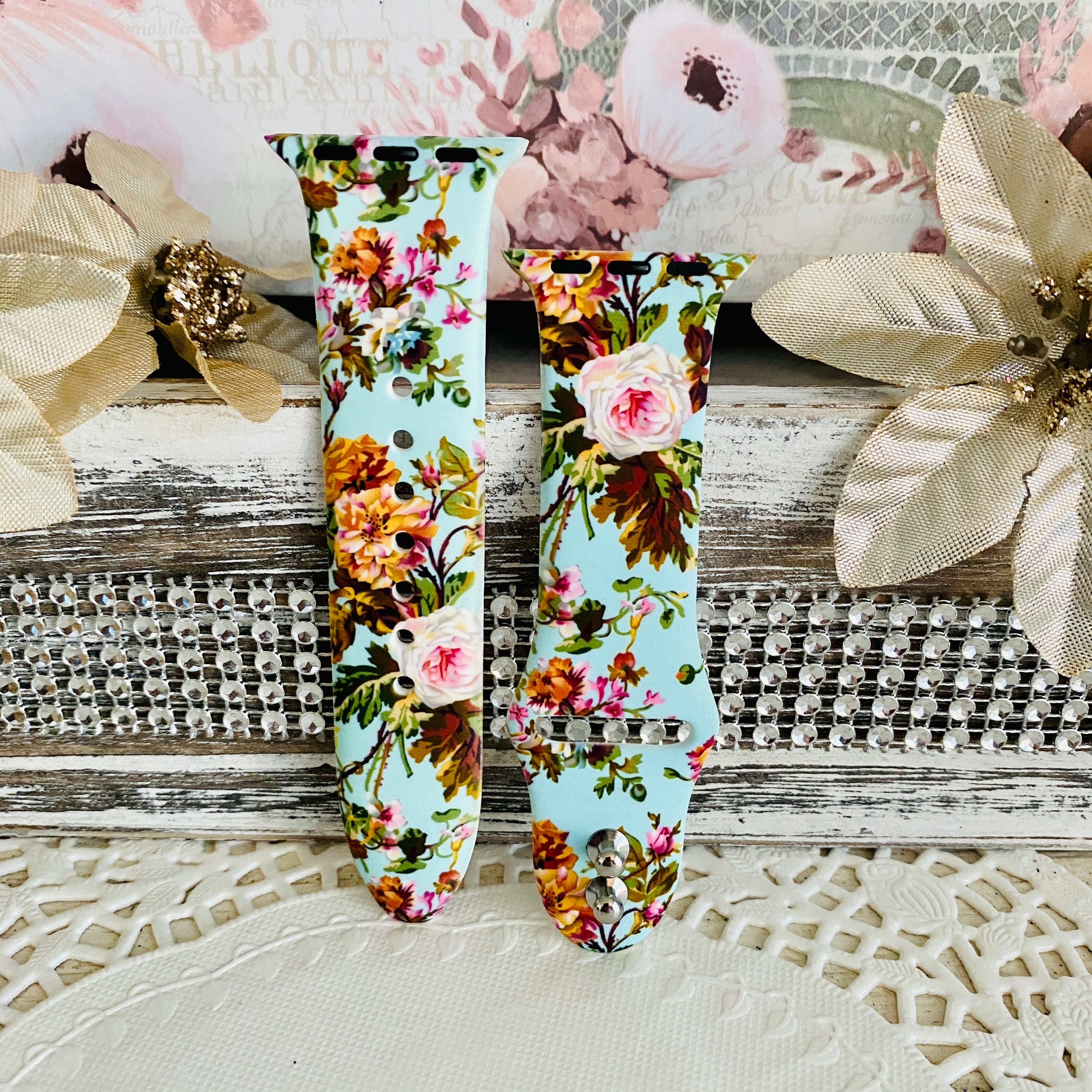 Vintage Floral Print Silicone Band For Apple Watch Multiple Colors Available