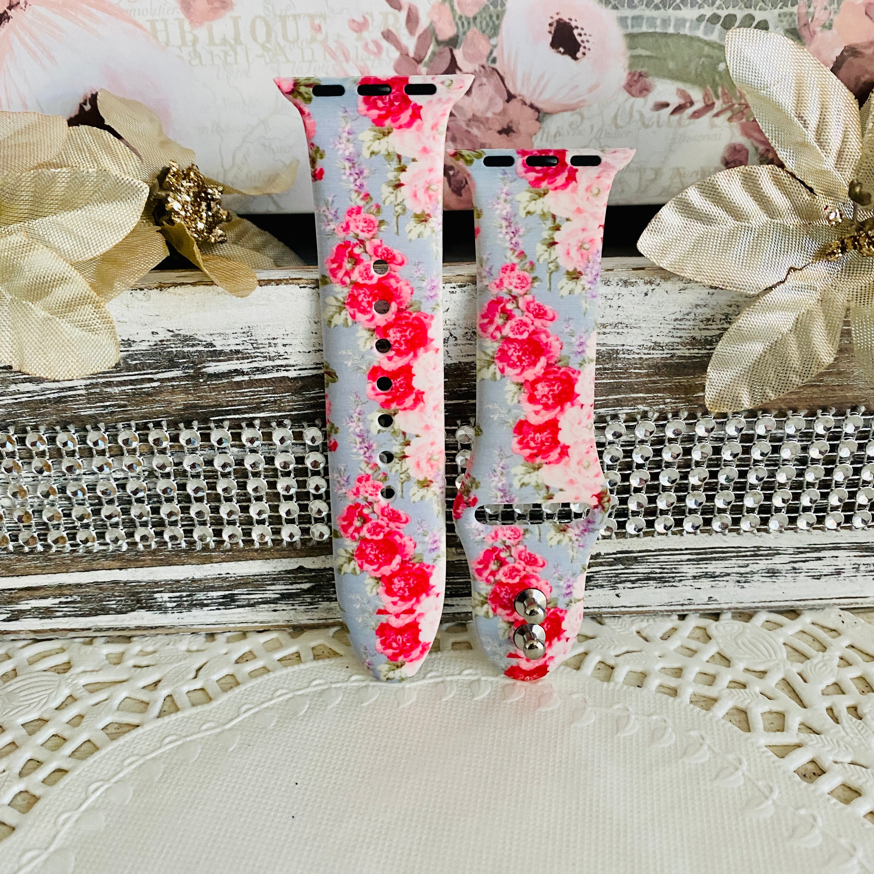 Vintage Floral Print Silicone Band For Apple Watch Multiple Colors Available