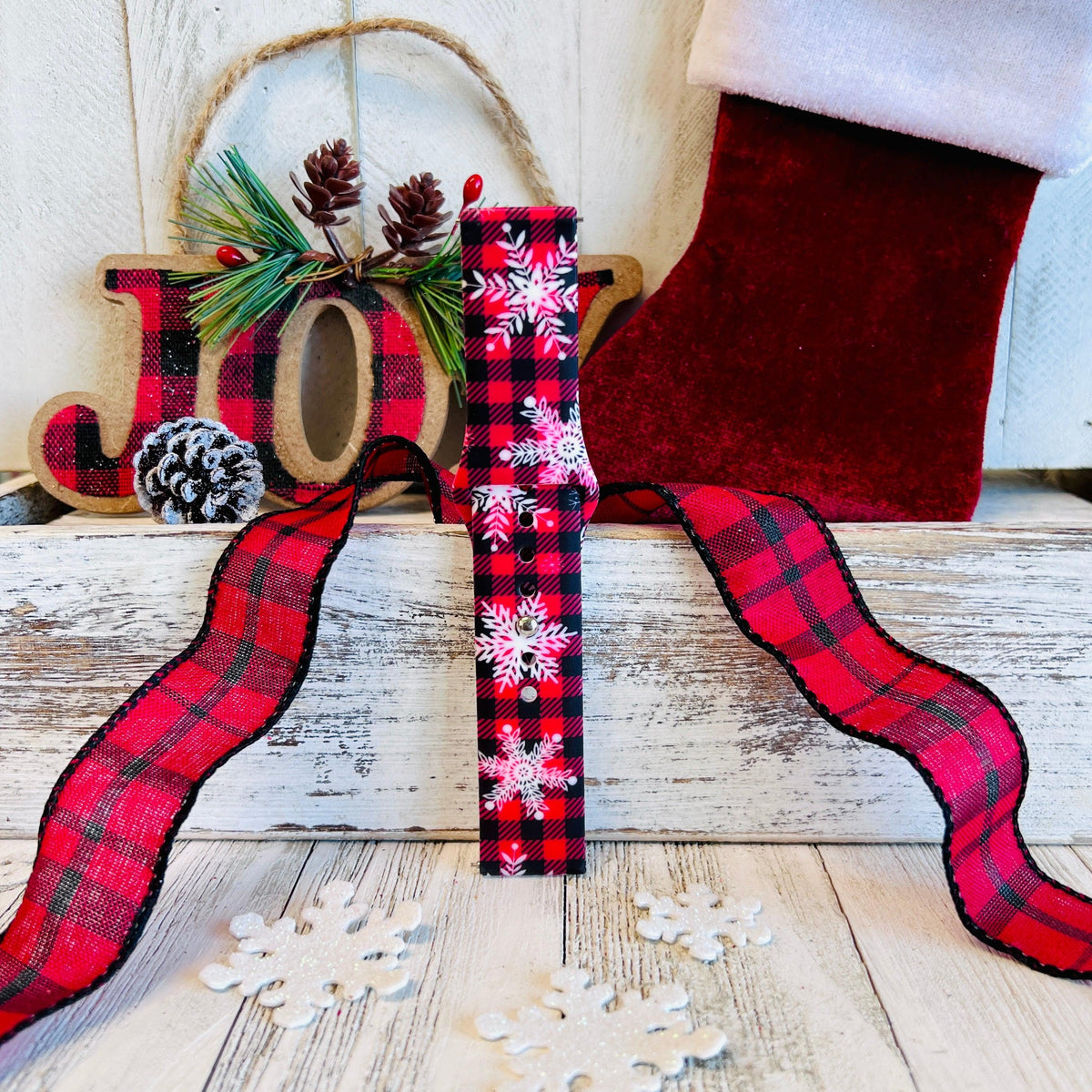 Buffalo Plaid Snowflake Print Silicone Band For Samsung Watch - Fancy Bands