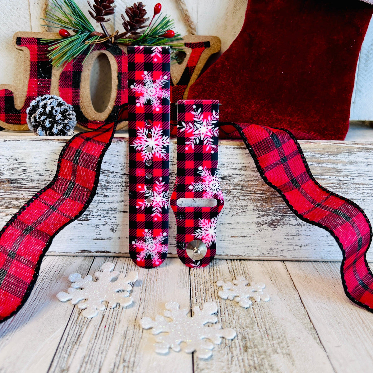 Buffalo Plaid Snowflake Print Silicone Band For Samsung Watch - Fancy Bands