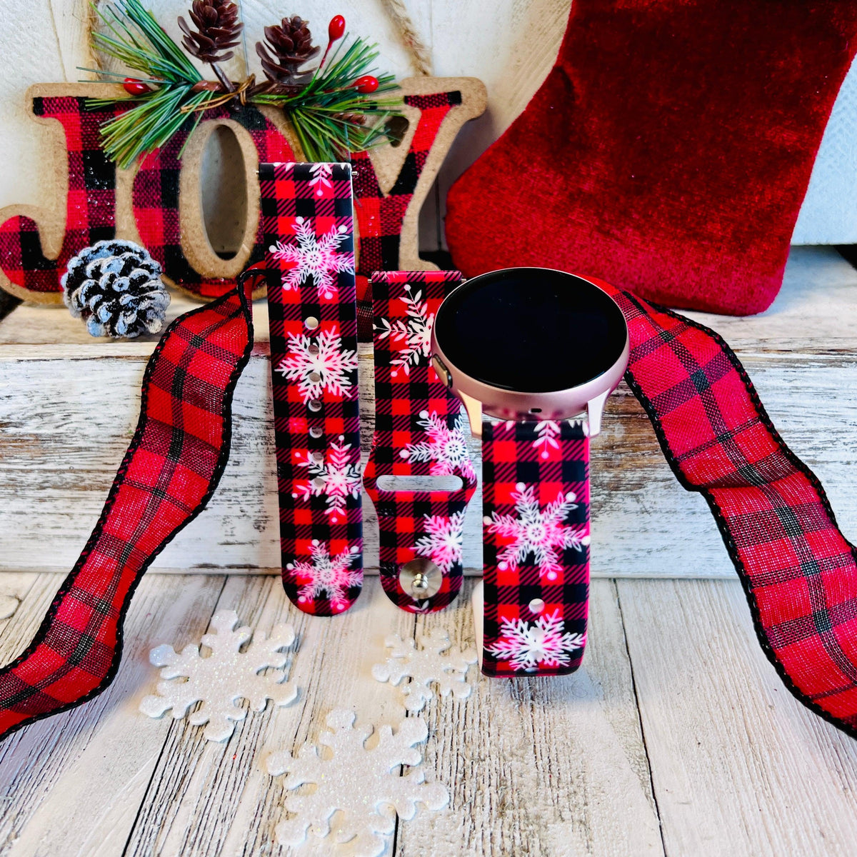 Buffalo Plaid Snowflake Print Silicone Band For Samsung Watch - Fancy Bands