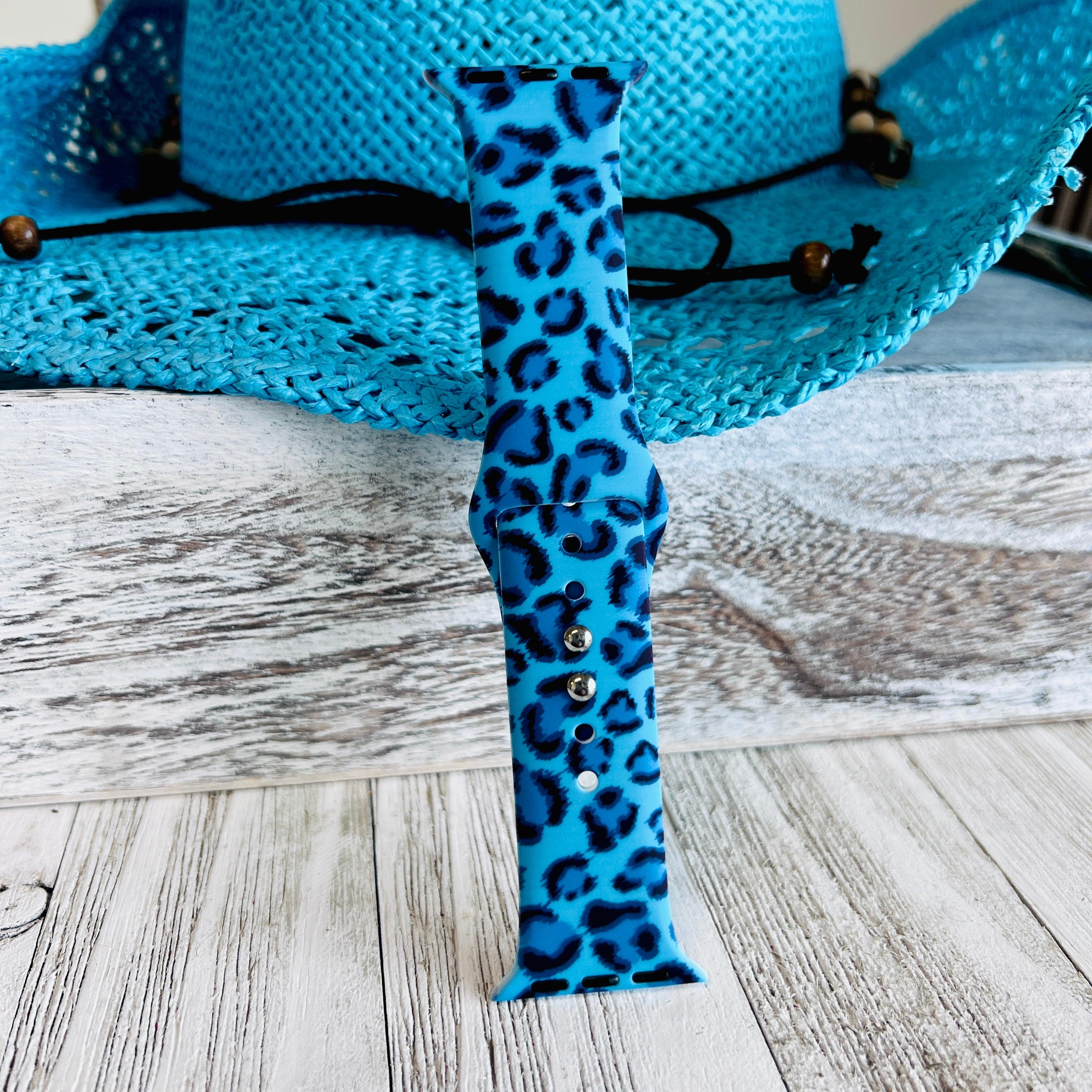 Blue Leopard Print Silicone Band For Apple Watch - Fancy Bands
