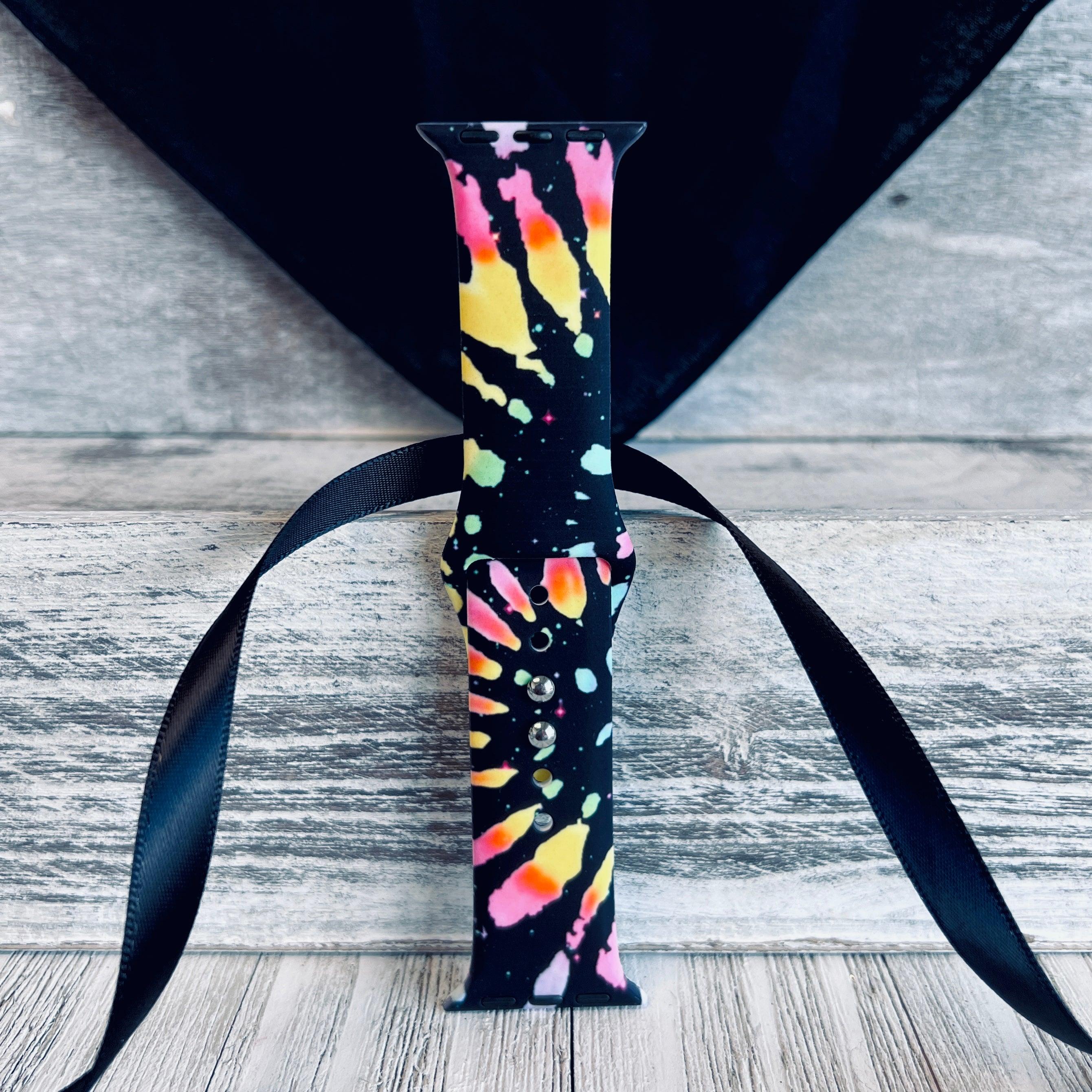Black Tie Dye Print Silicone Band For Apple Watch - Fancy Bands