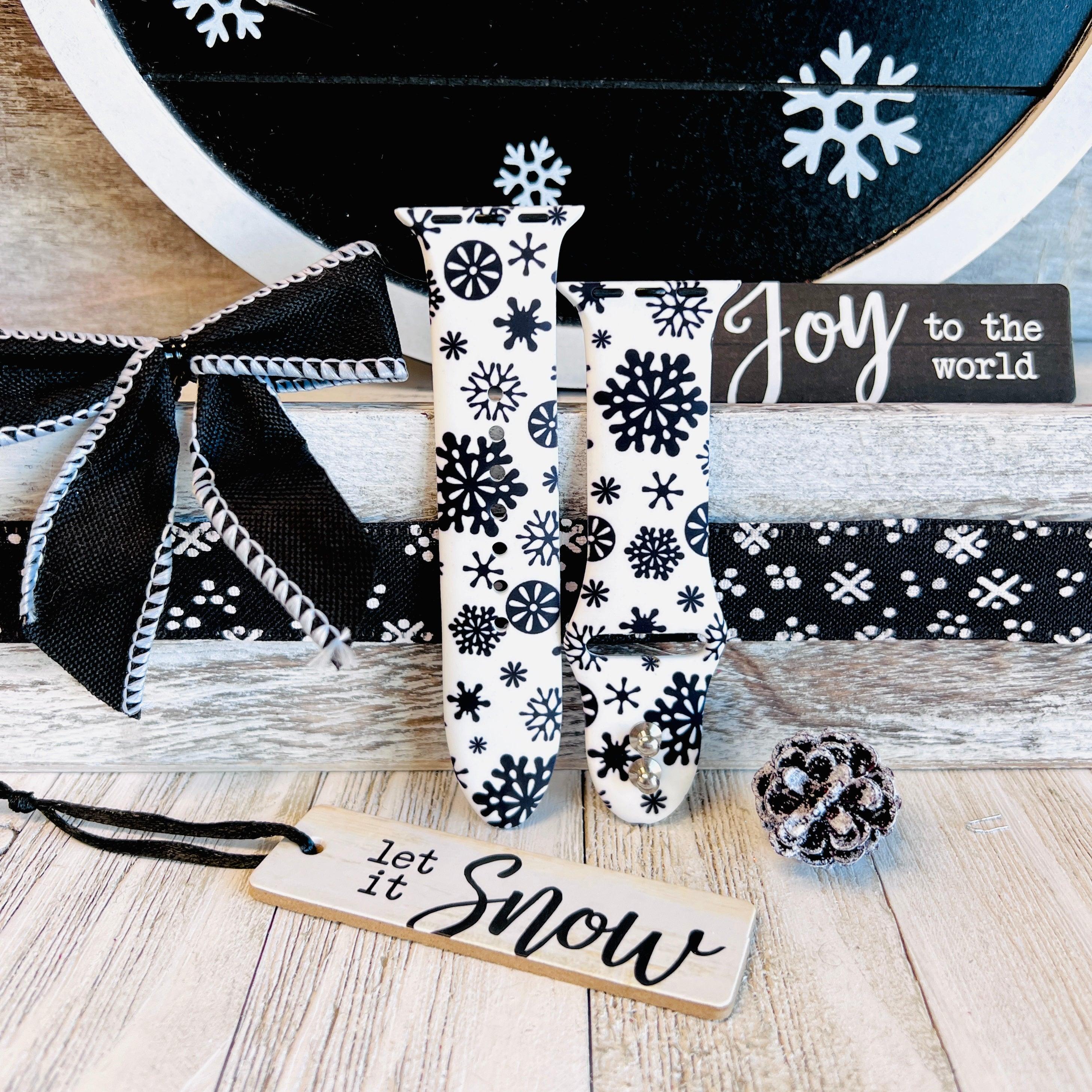 Black & White Snowflake Print Silicone Band For Apple Watch Two Colors Available - Fancy Bands