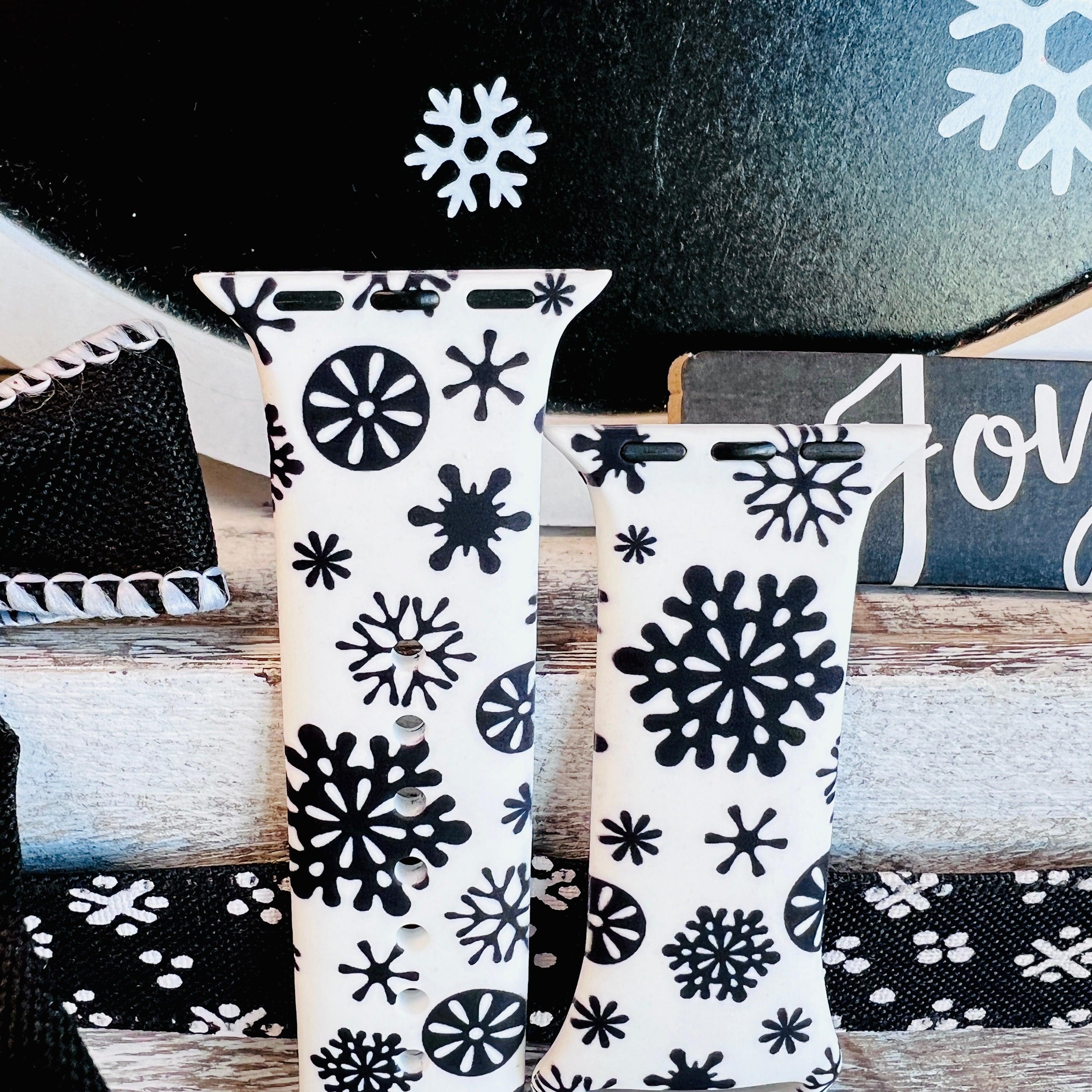Black & White Snowflake Print Silicone Band For Apple Watch Two Colors Available - Fancy Bands