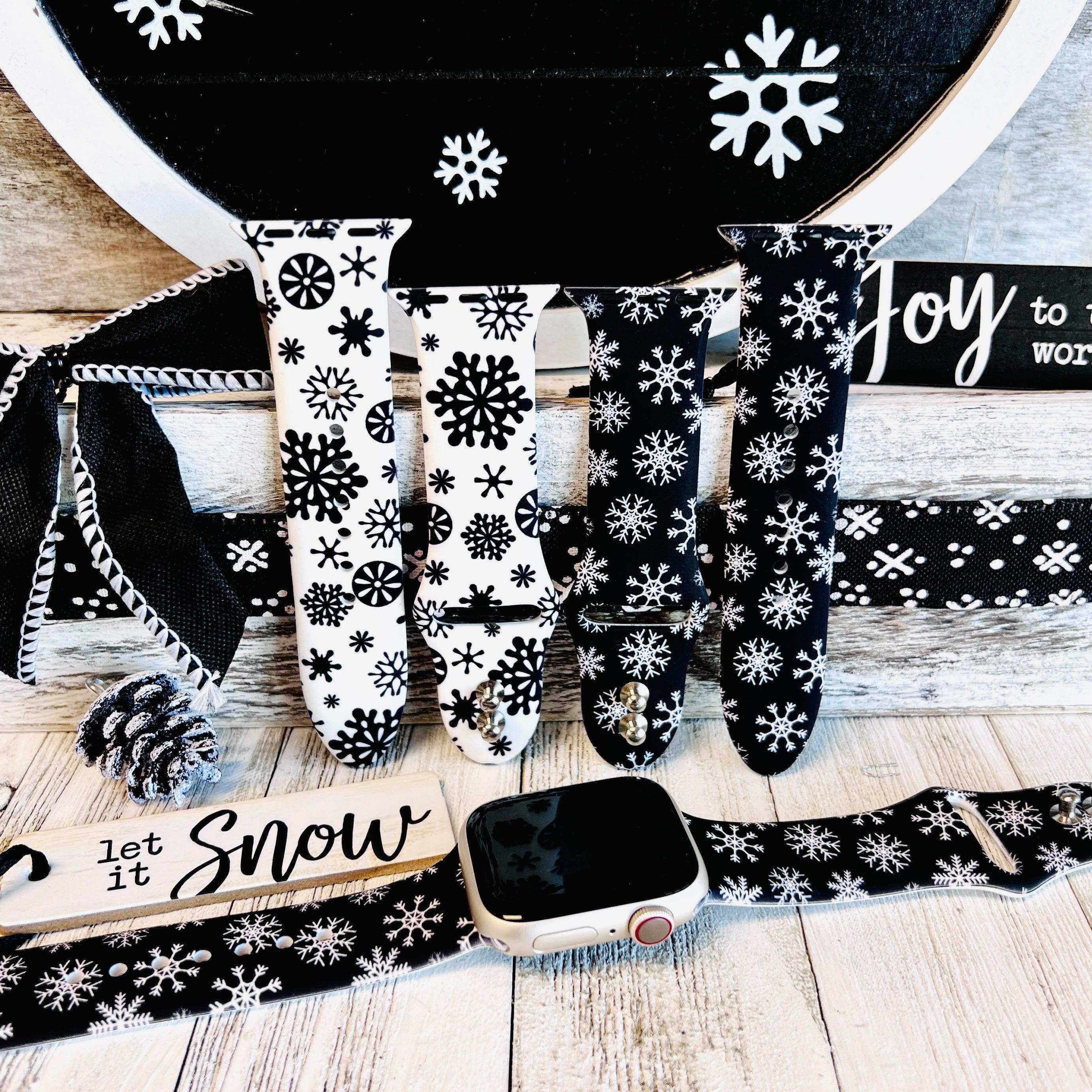 Black & White Snowflake Print Silicone Band For Apple Watch Two Colors Available - Fancy Bands