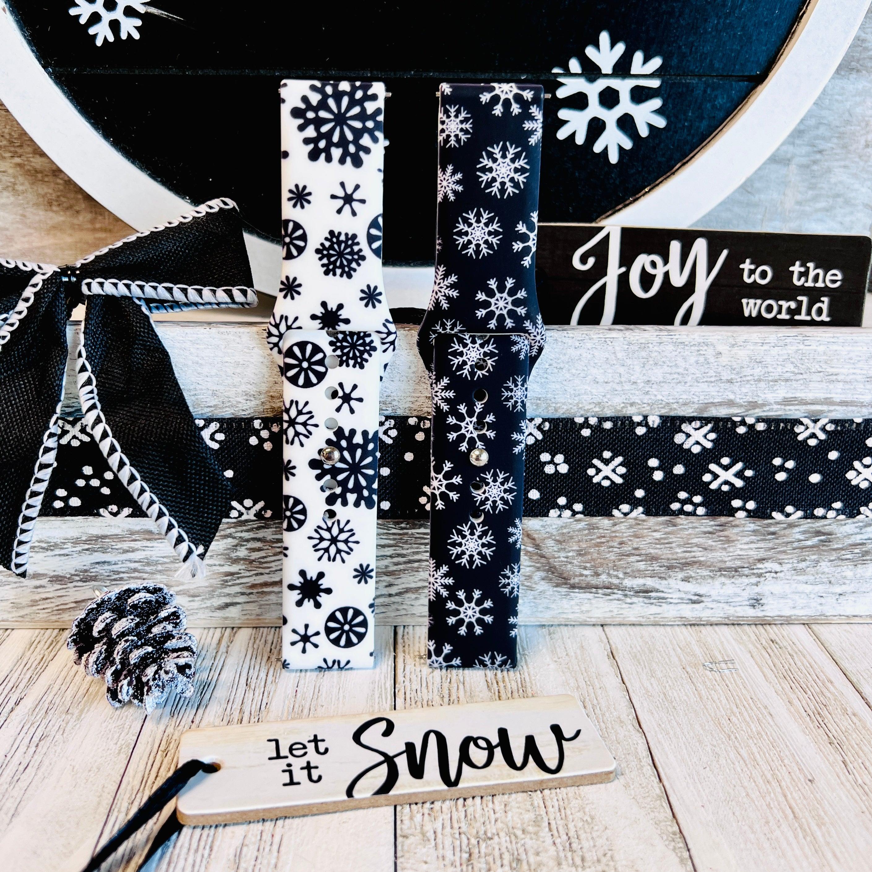 Black & White Snowflake Print Silicone Band For Samsung Watch Two Colors Available - Fancy Bands
