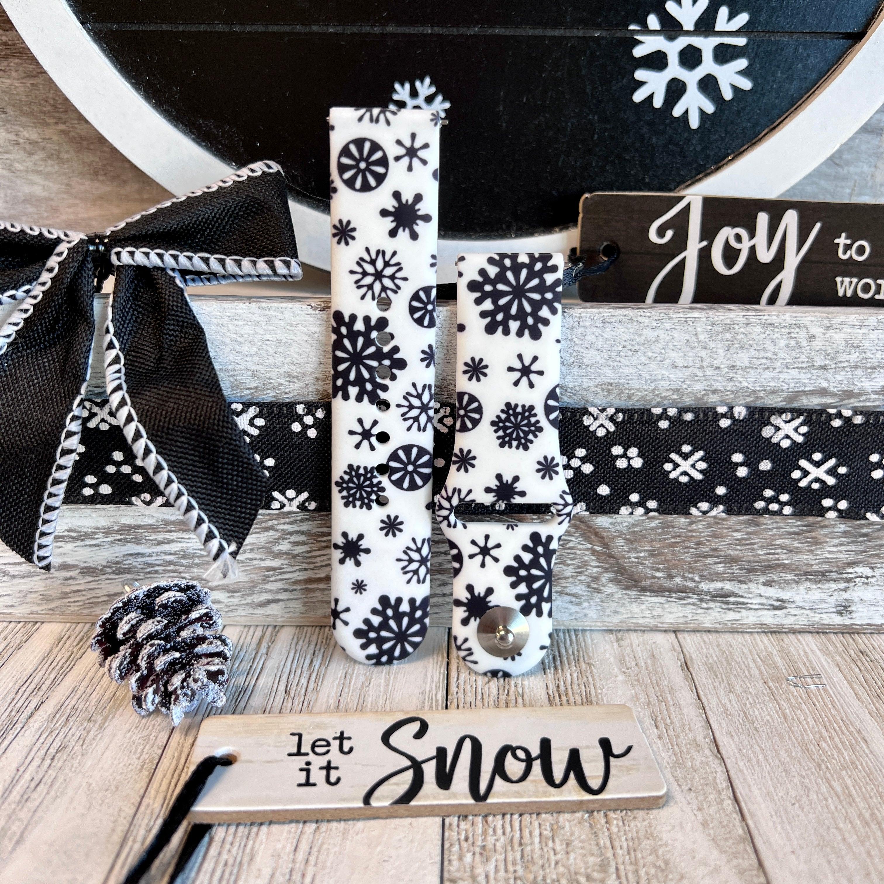 Black & White Snowflake Print Silicone Band For Samsung Watch Two Colors Available - Fancy Bands