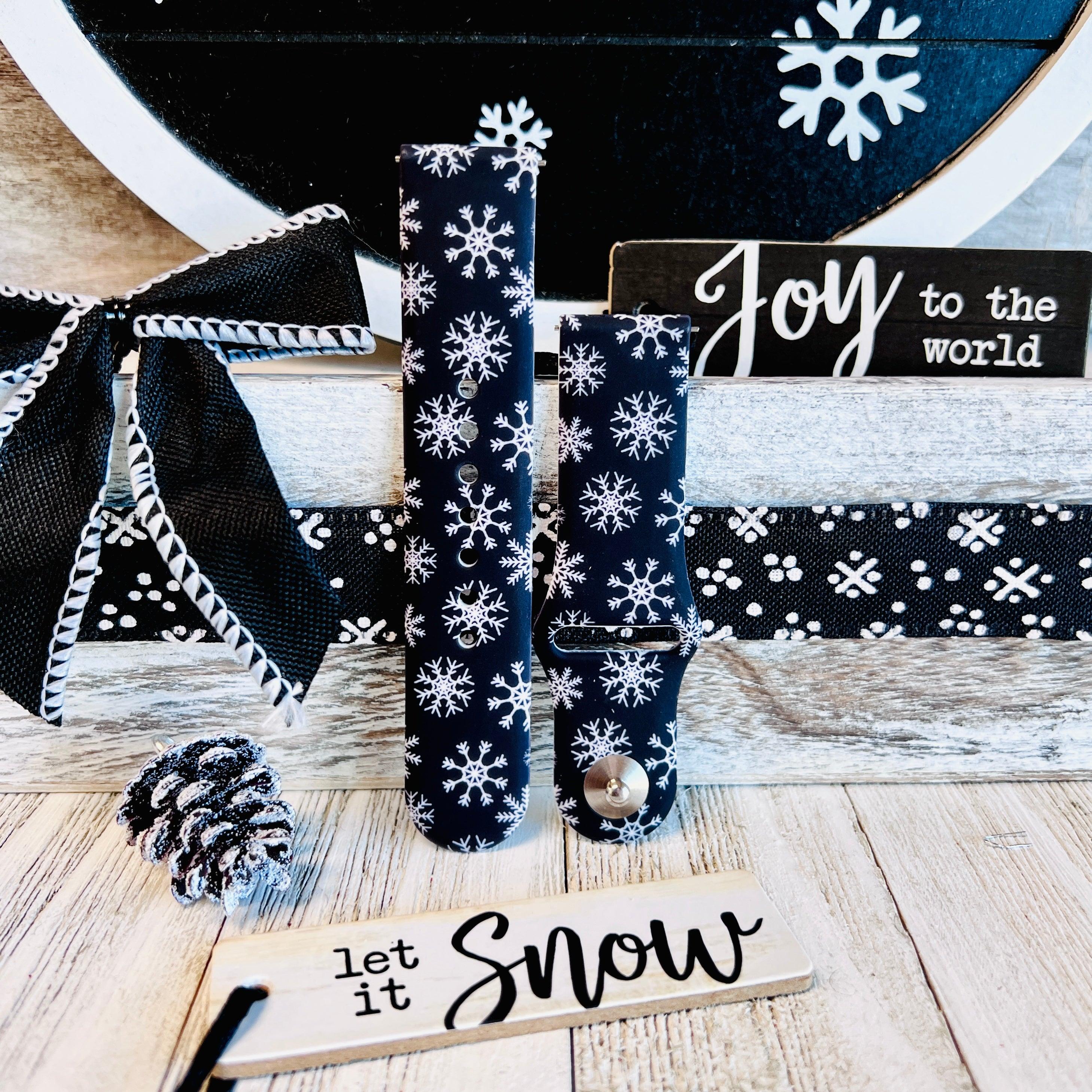 Black & White Snowflake Print Silicone Band For Samsung Watch Two Colors Available - Fancy Bands