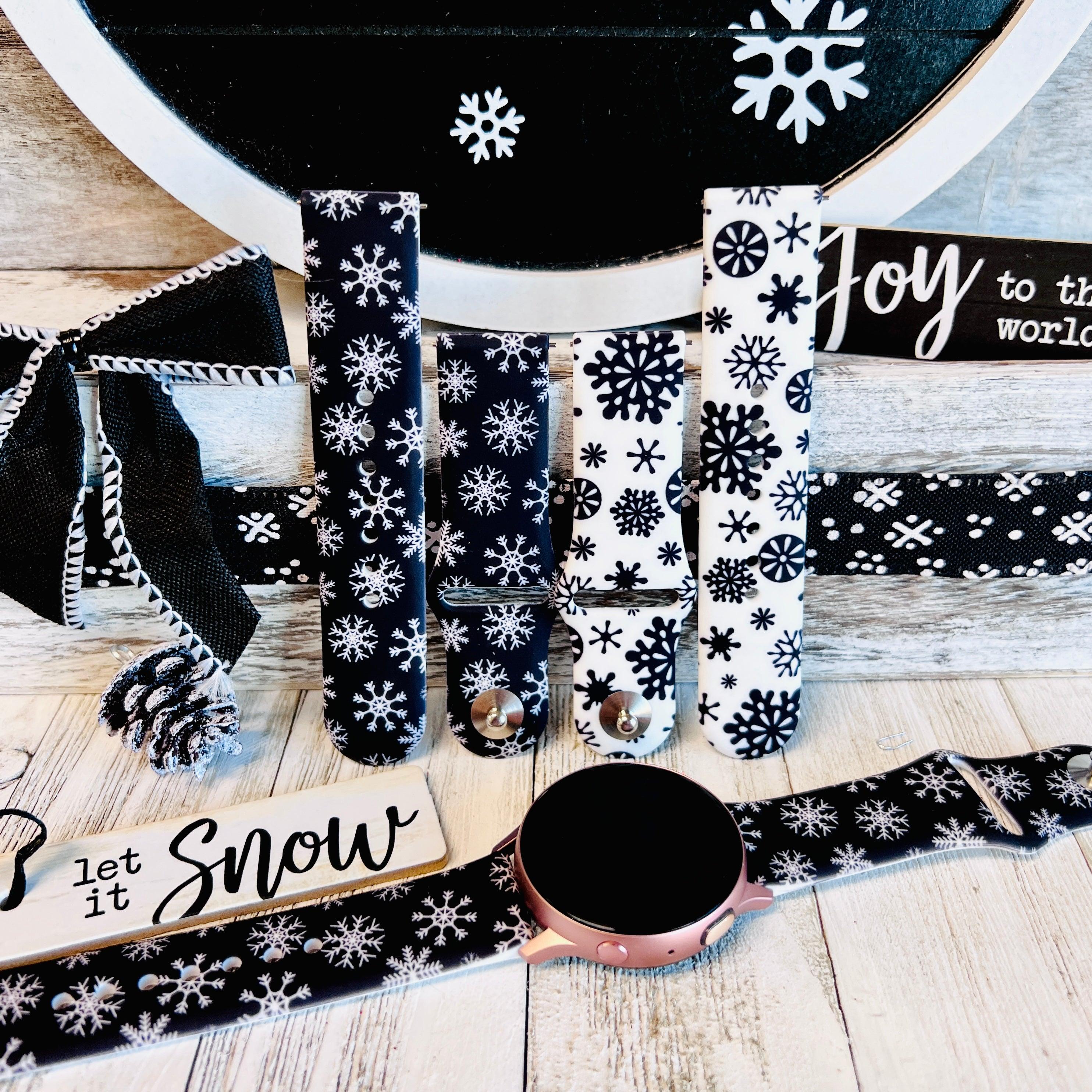 Black & White Snowflake Print Silicone Band For Samsung Watch Two Colors Available - Fancy Bands