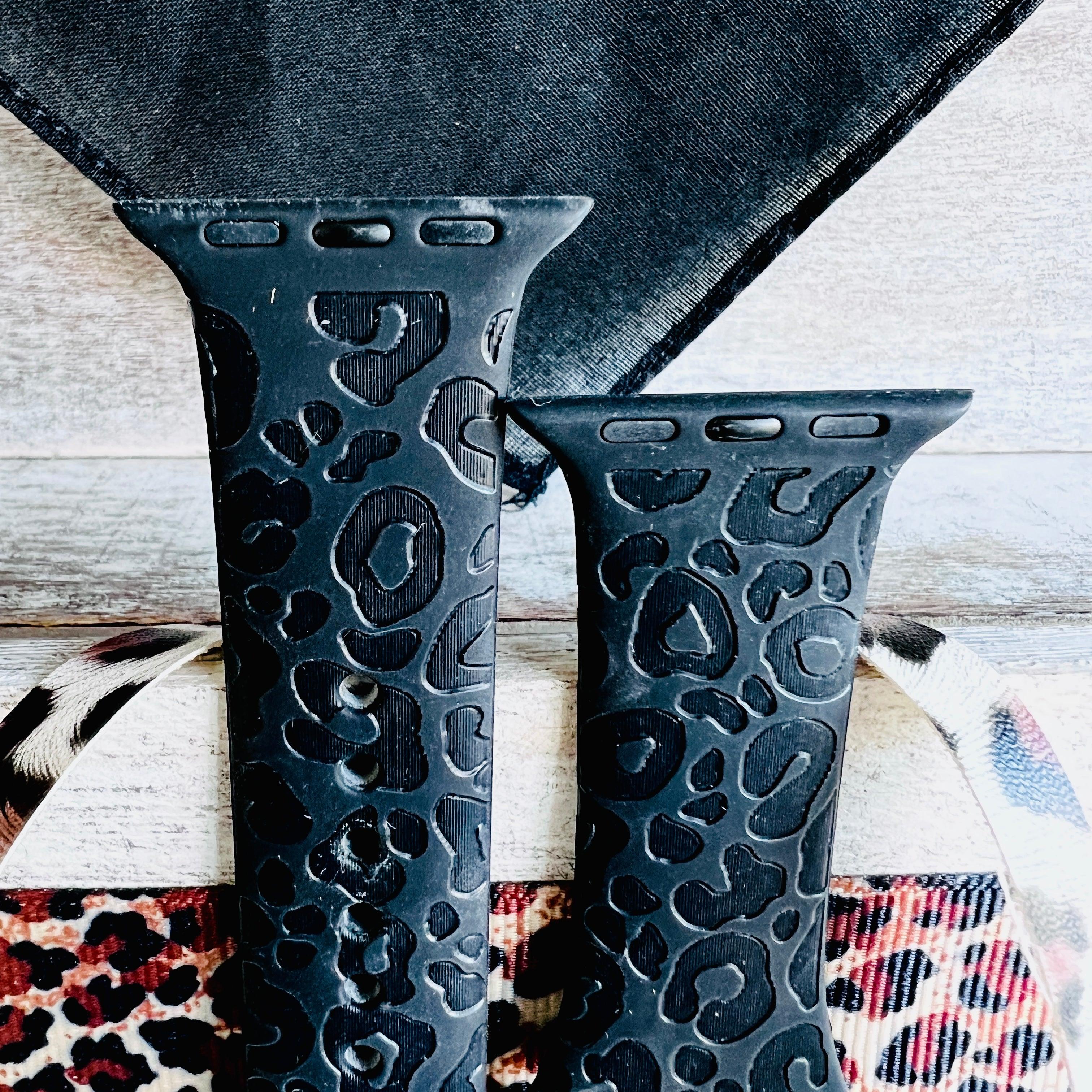 Engraved Black Leopard Print Silicone Band For Apple Watch - Fancy Bands