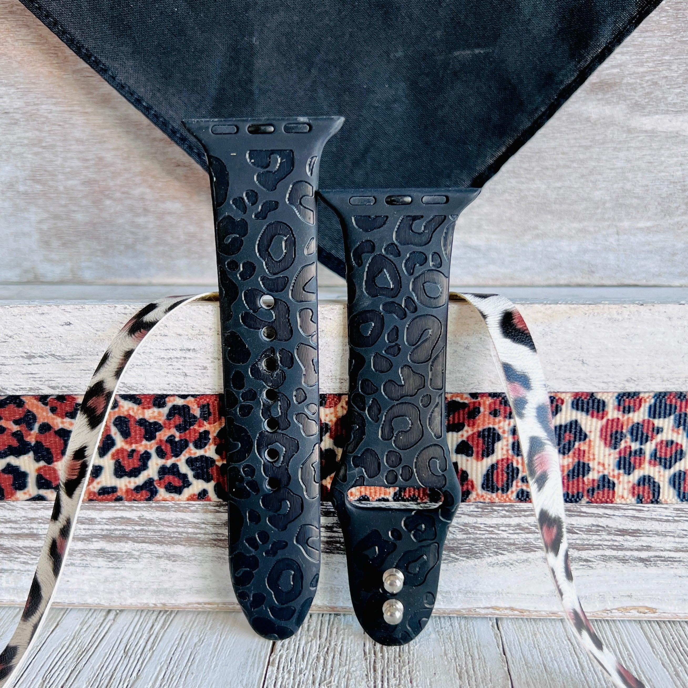 Engraved Black Leopard Print Silicone Band For Apple Watch - Fancy Bands