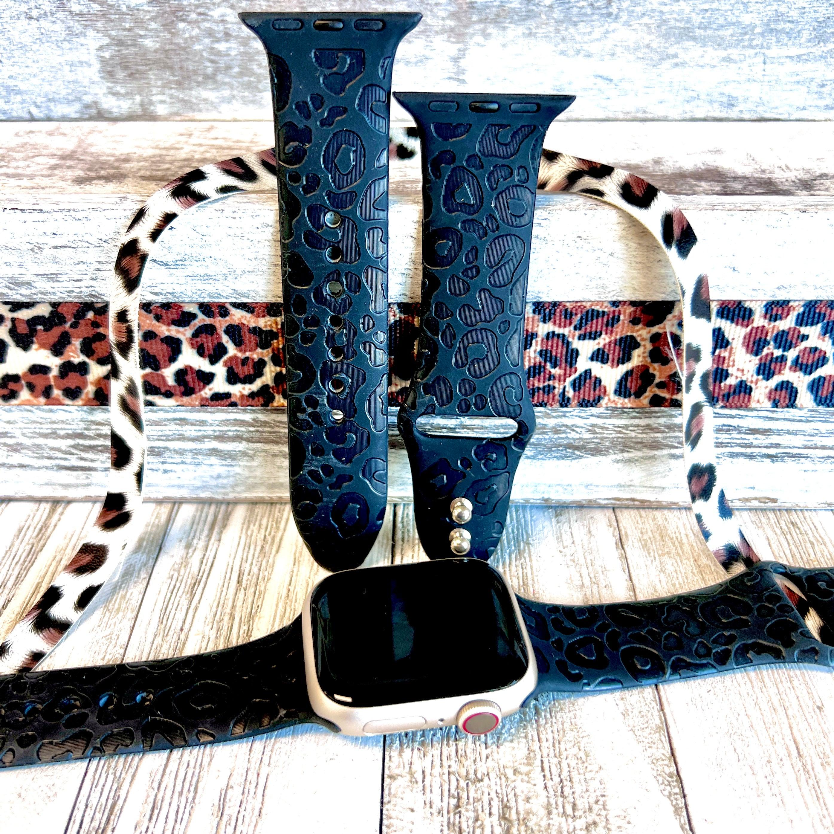 Engraved Black Leopard Print Silicone Band For Apple Watch - Fancy Bands