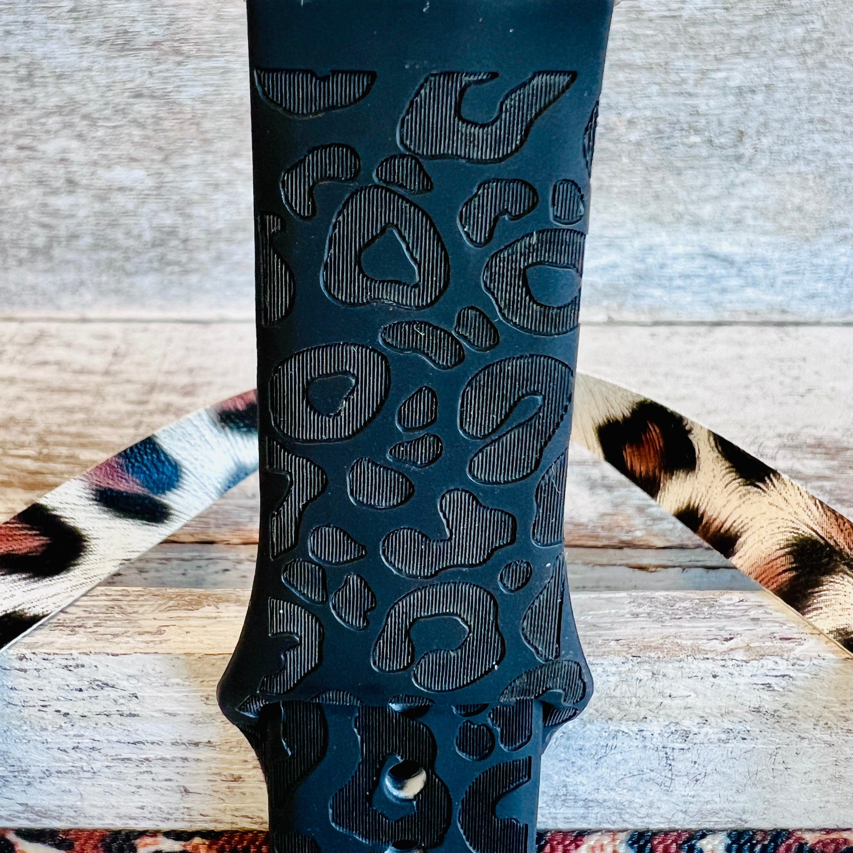 Engraved Black Leopard Print Silicone Band For Samsung Watch - Fancy Bands