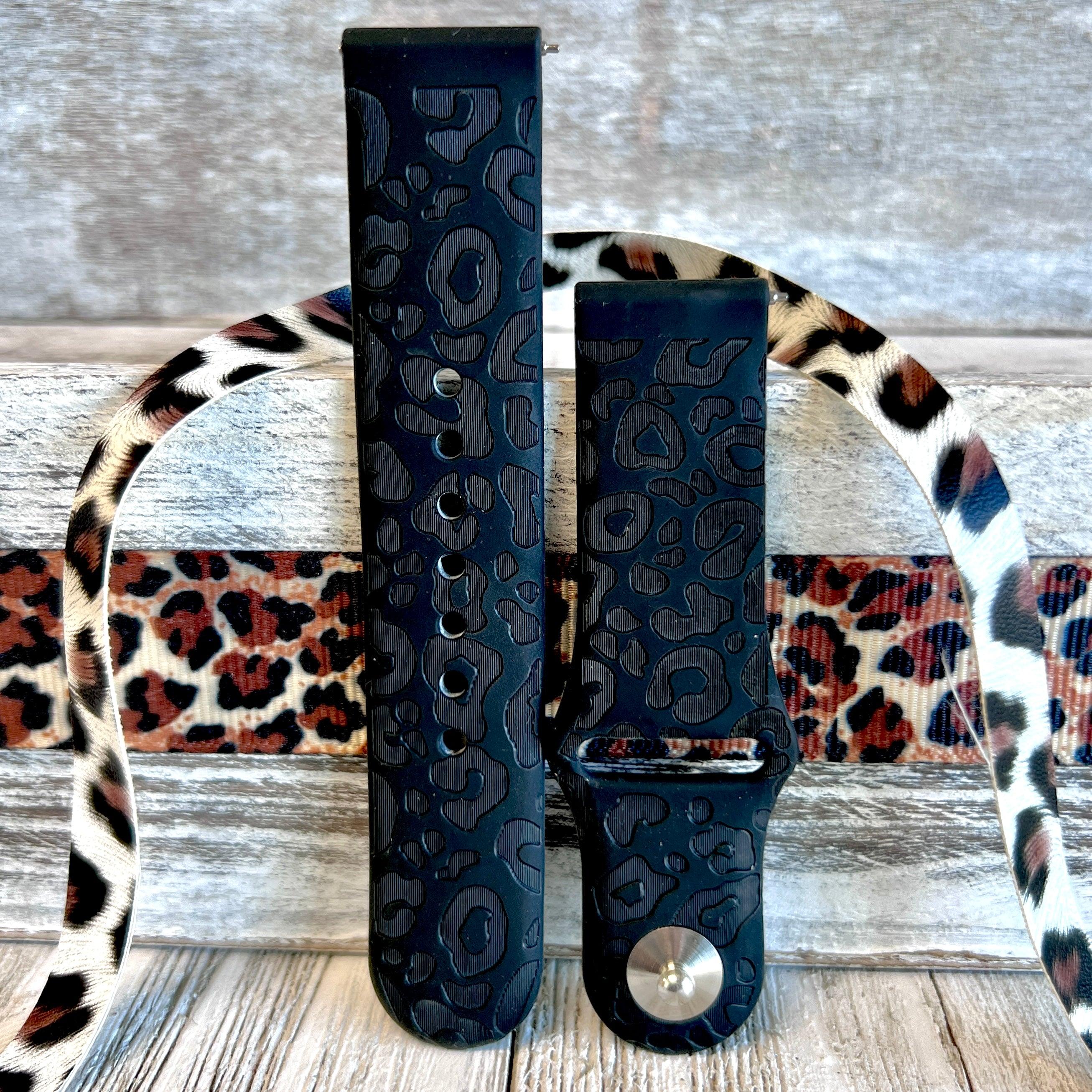 Engraved Black Leopard Print Silicone Band For Samsung Watch - Fancy Bands