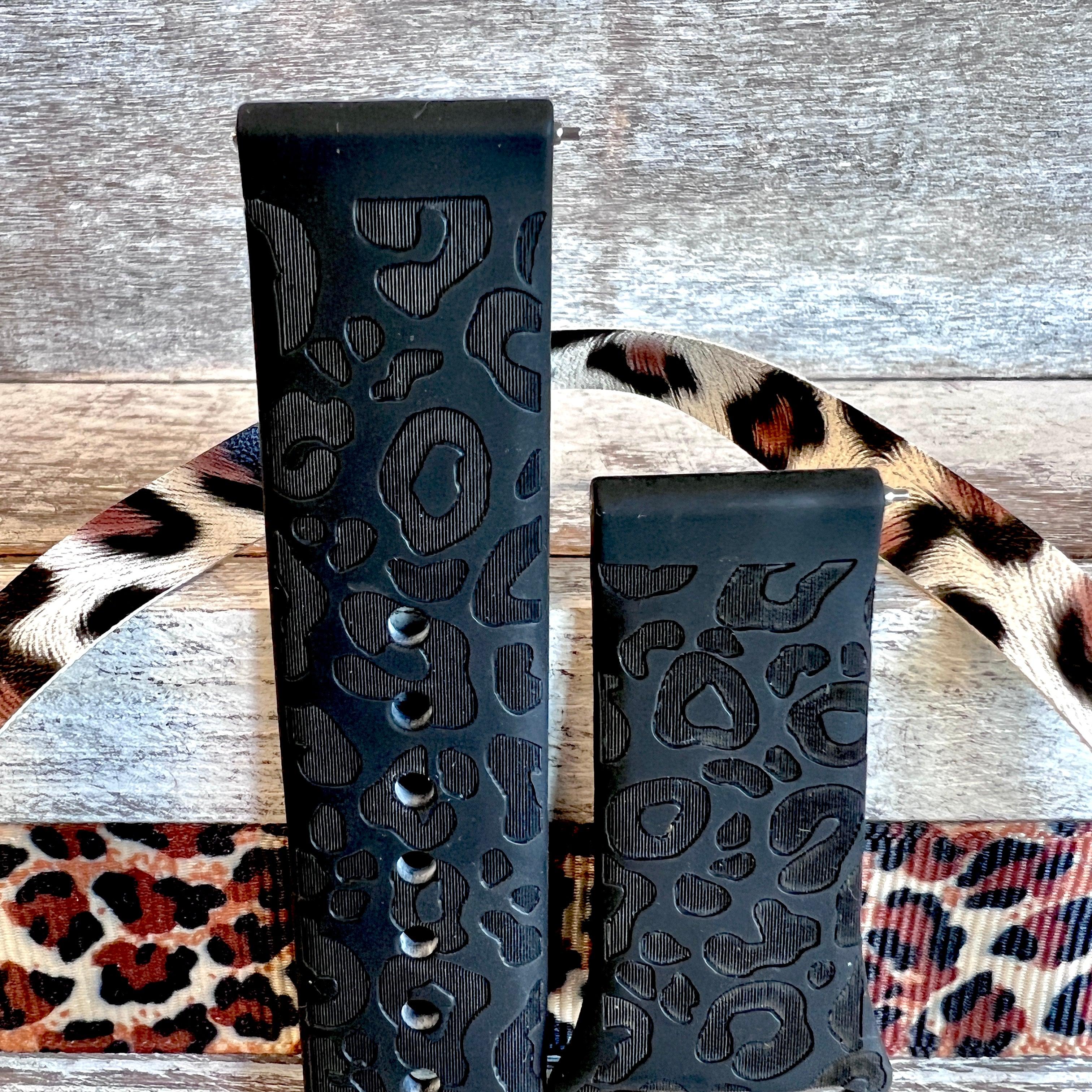 Engraved Black Leopard Print Silicone Band For Samsung Watch - Fancy Bands