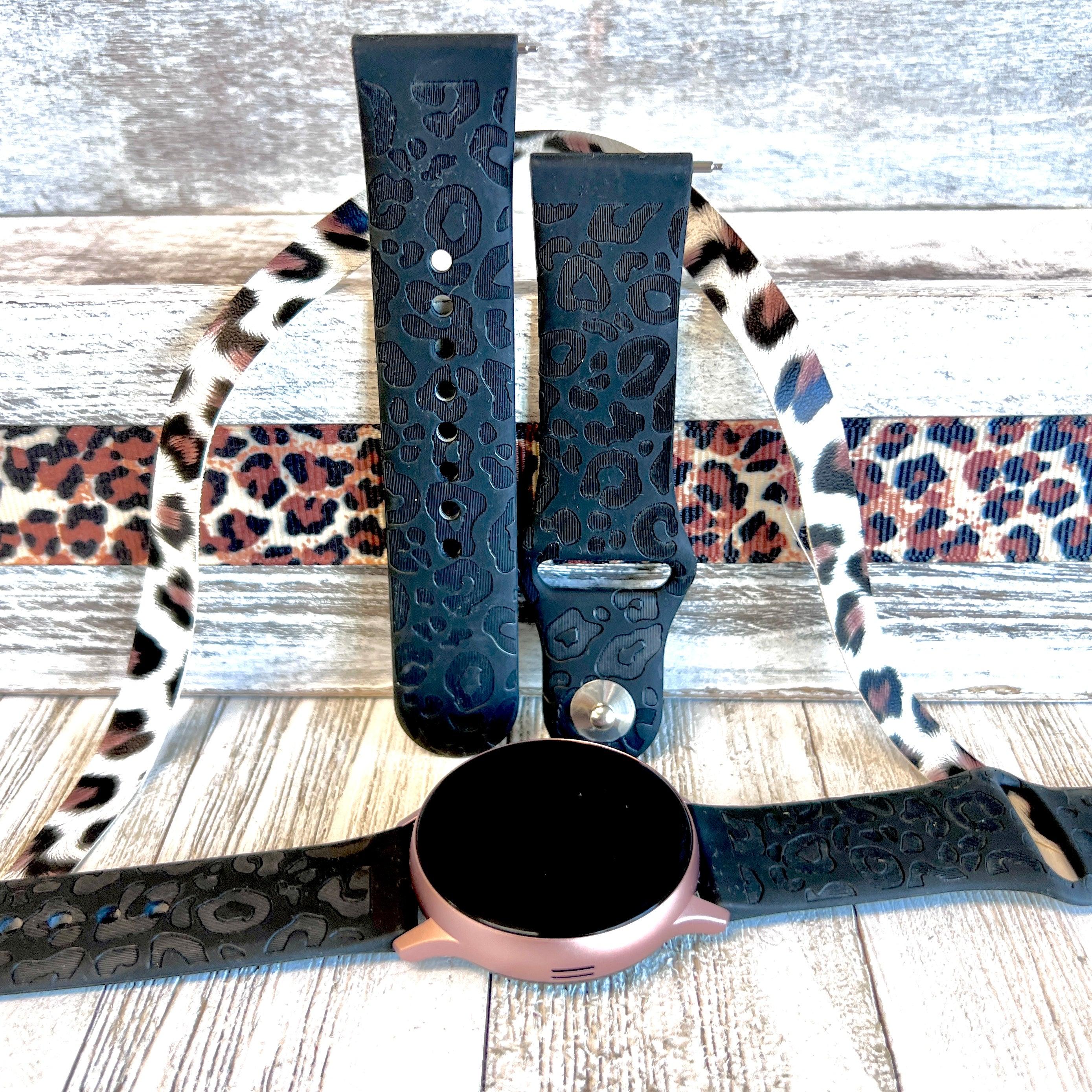 Engraved Black Leopard Print Silicone Band For Samsung Watch - Fancy Bands