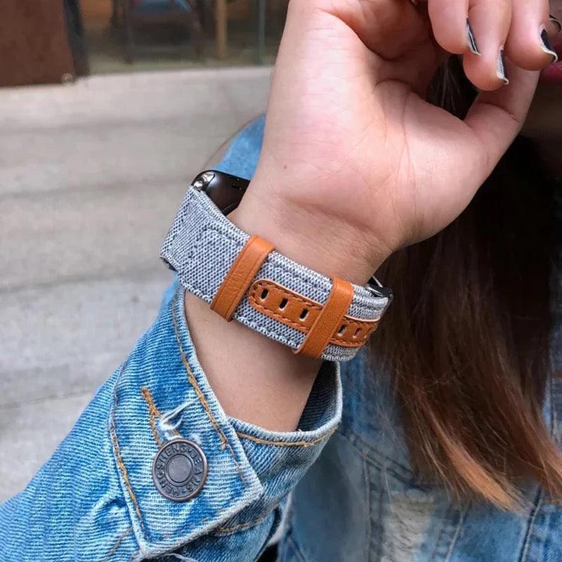 Canvas Leather Lined Band For Apple Watch Multiple Colors Available - Fancy Bands