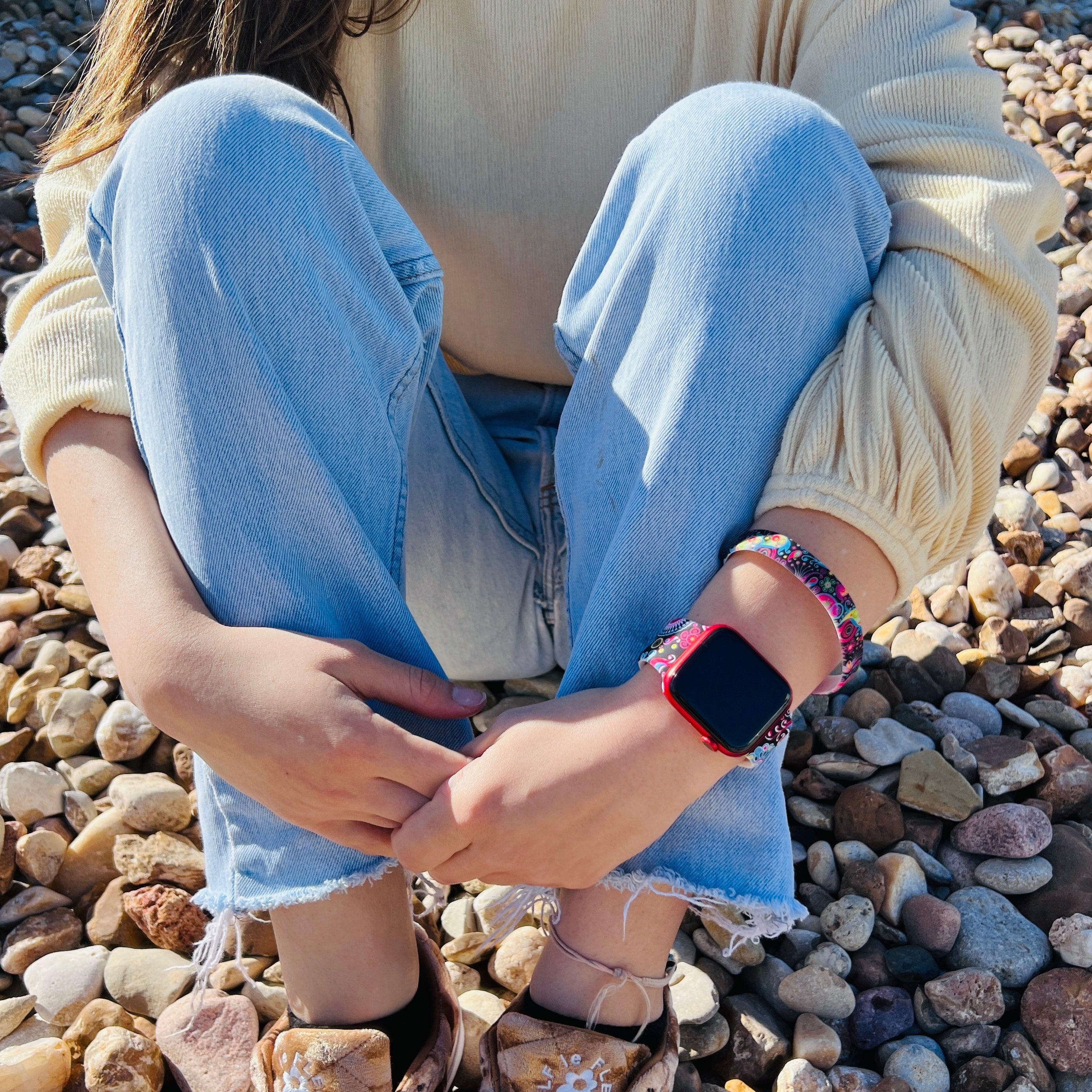 Colorful Black Paisley Silicone Bracelet Stack - Fancy Bands