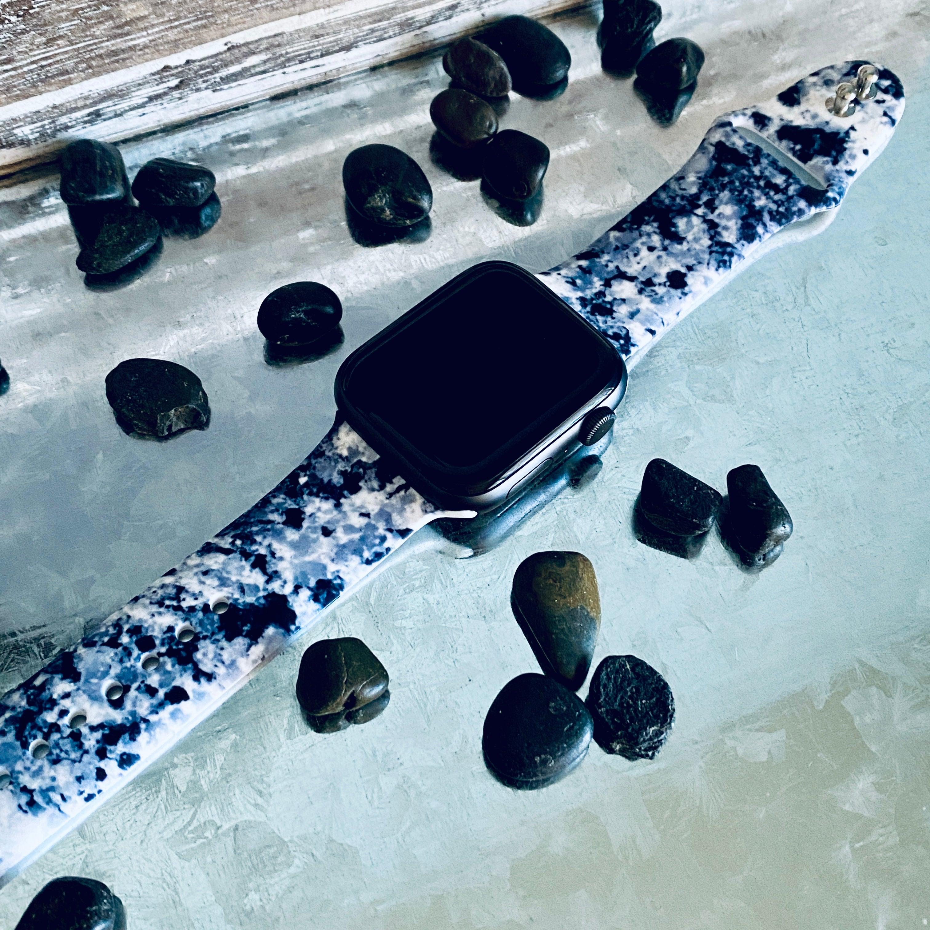 Black Granite Print Silicone Band For Apple Watch - Fancy Bands