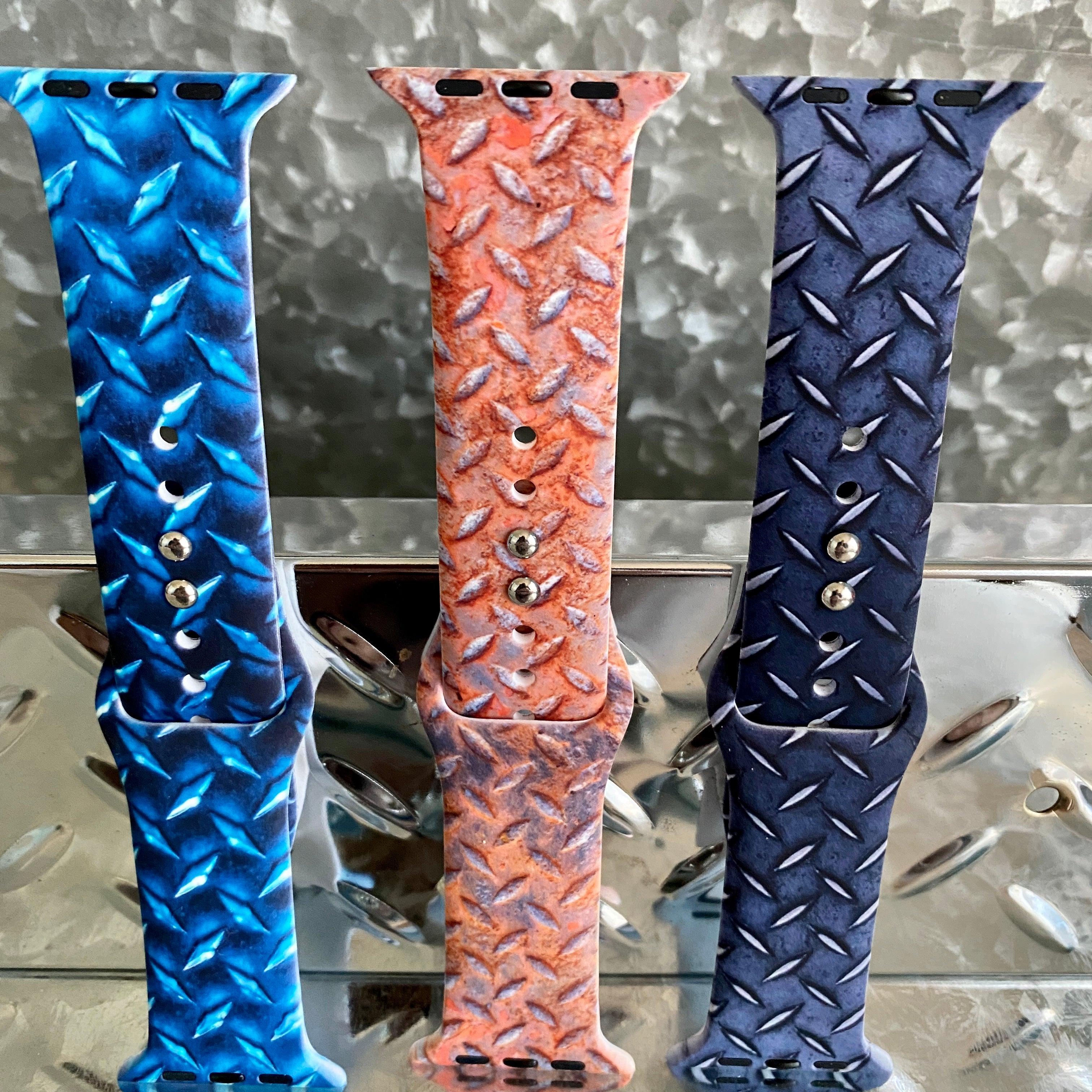 Diamond Plated Steel Print Silicone Band For Apple Watch Multiple Colors Available - Fancy Bands