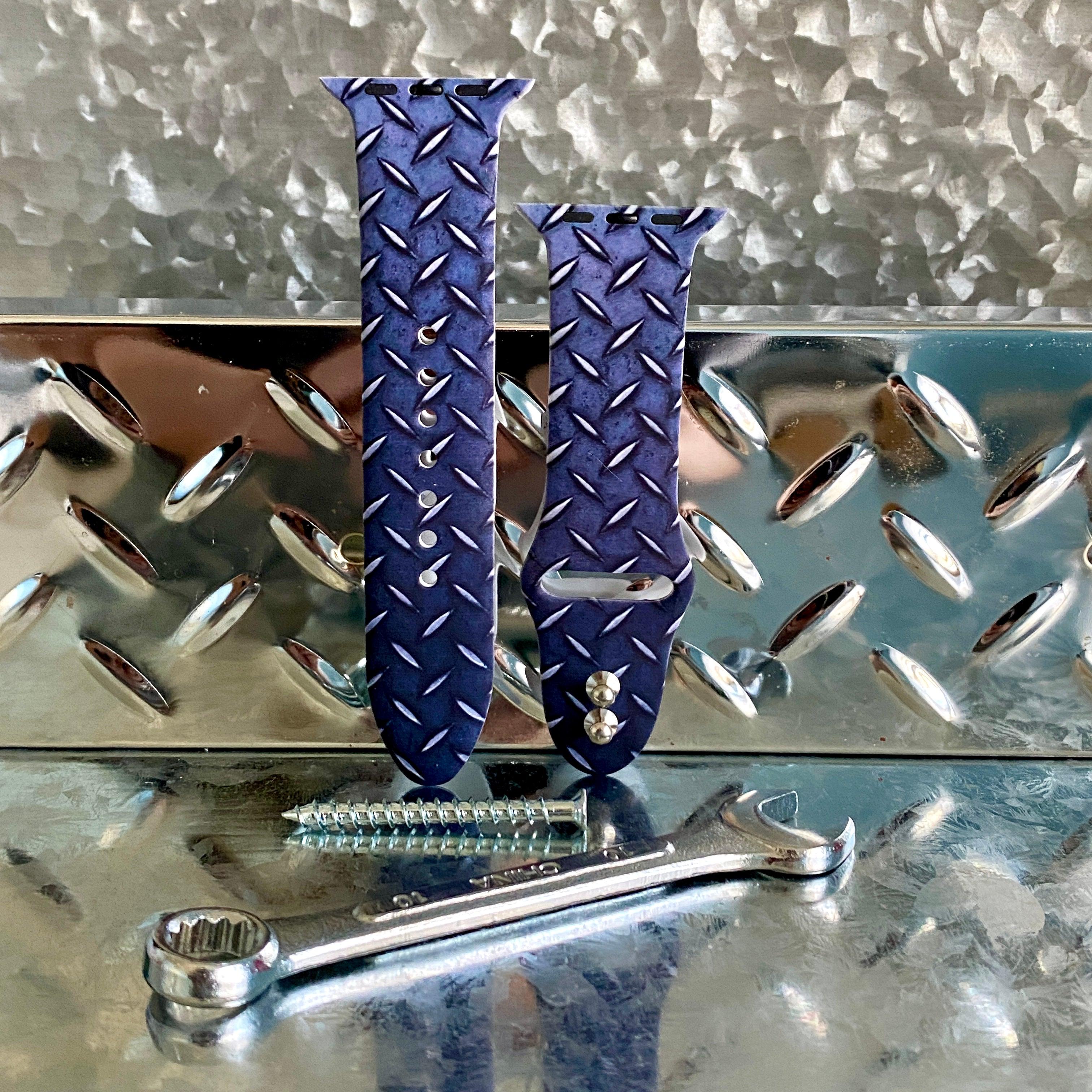 Diamond Plated Steel Print Silicone Band For Apple Watch Multiple Colors Available - Fancy Bands