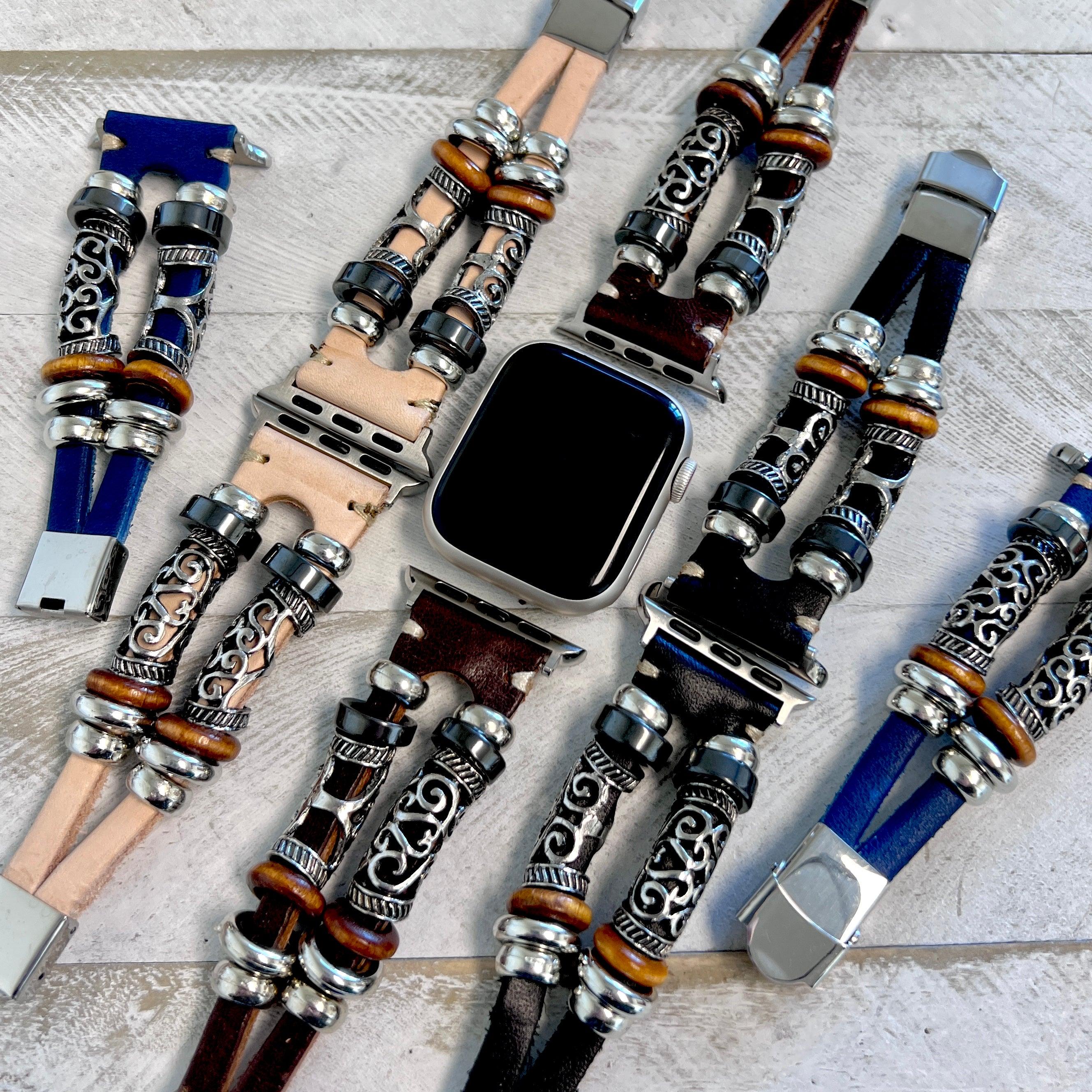 Boho-Leather Steel Bracelet Band For Apple Watch Multiple Colors Available - Fancy Bands