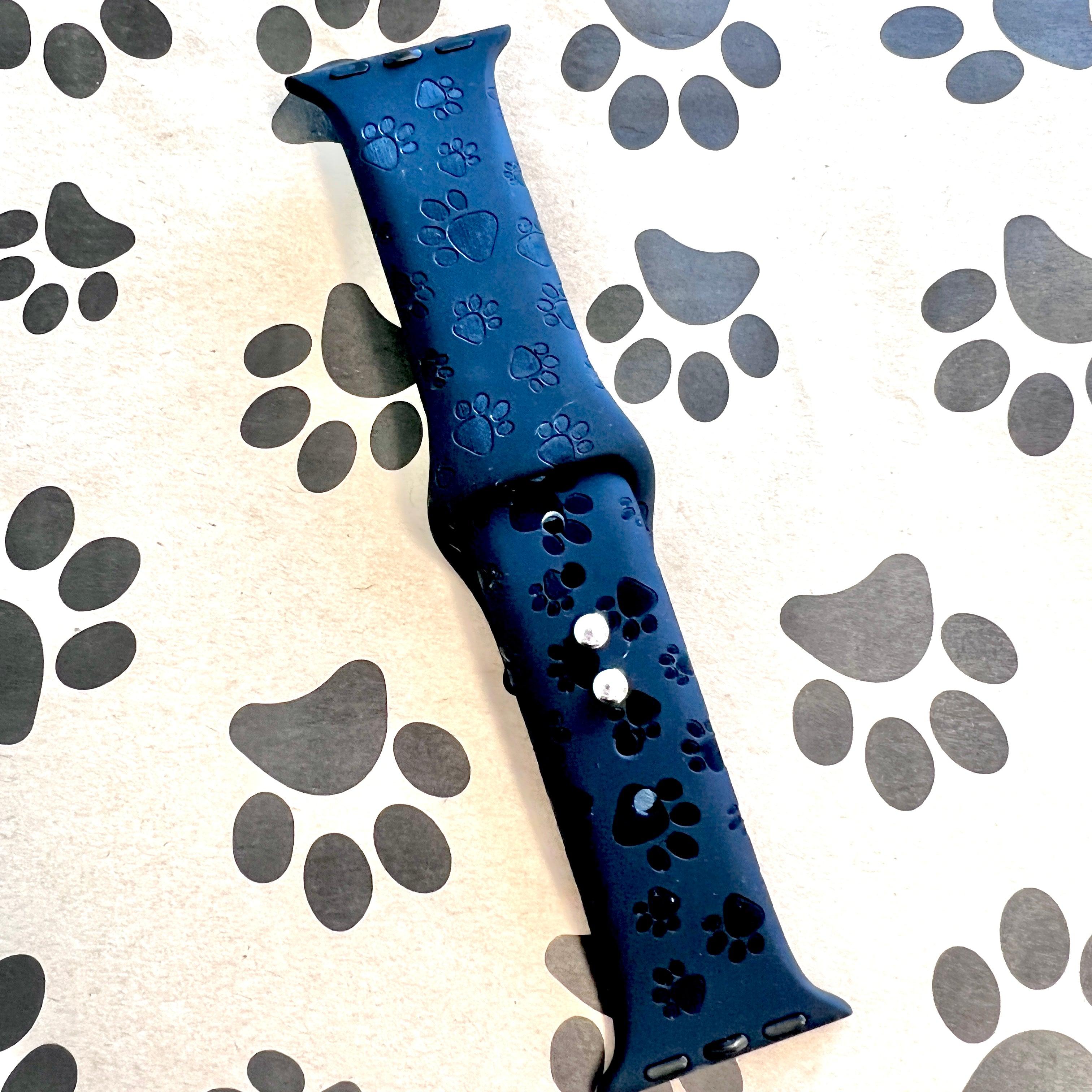 Engraved Black Paw Print Silicone Band For Apple Watch - Fancy Bands