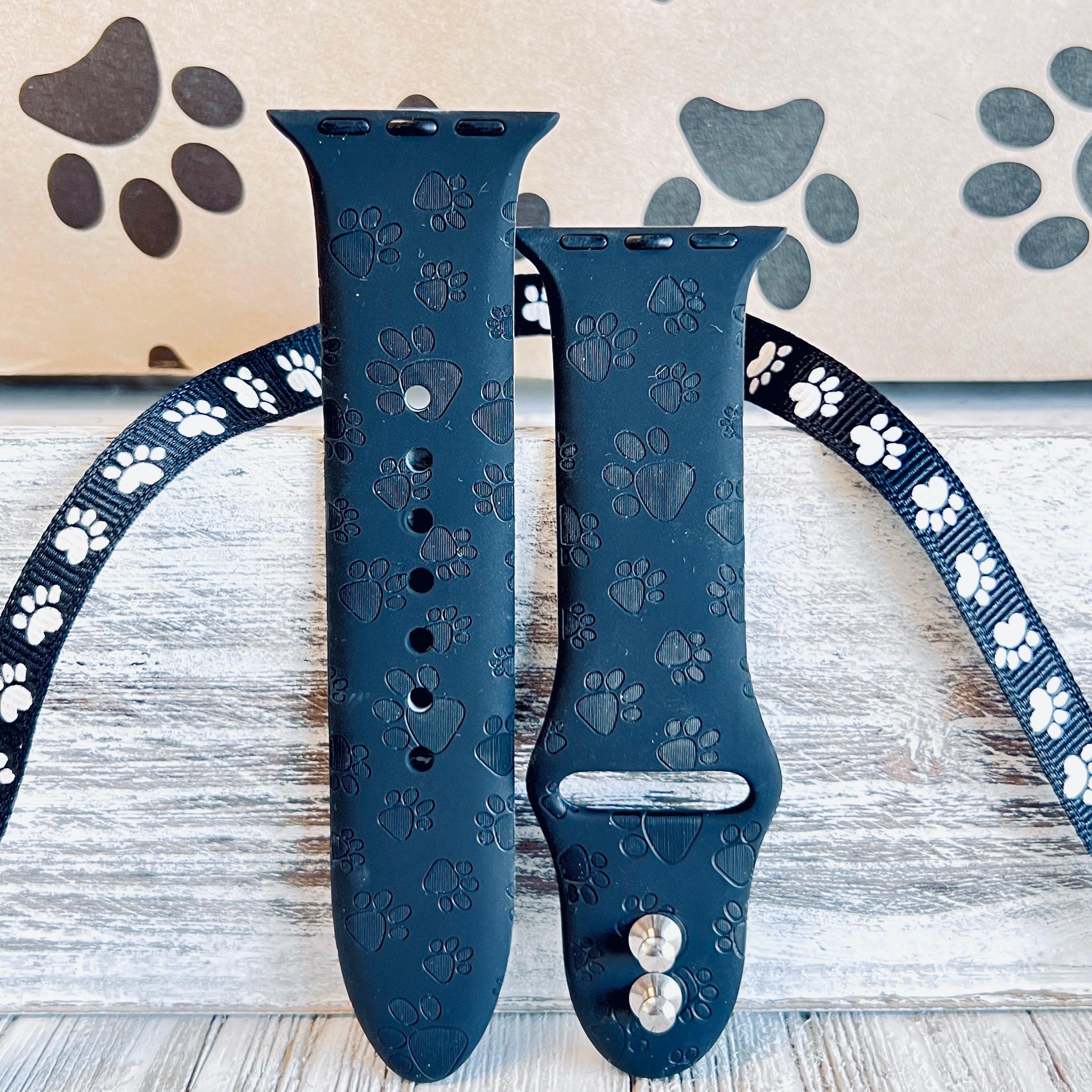 Engraved Black Paw Print Silicone Band For Apple Watch - Fancy Bands