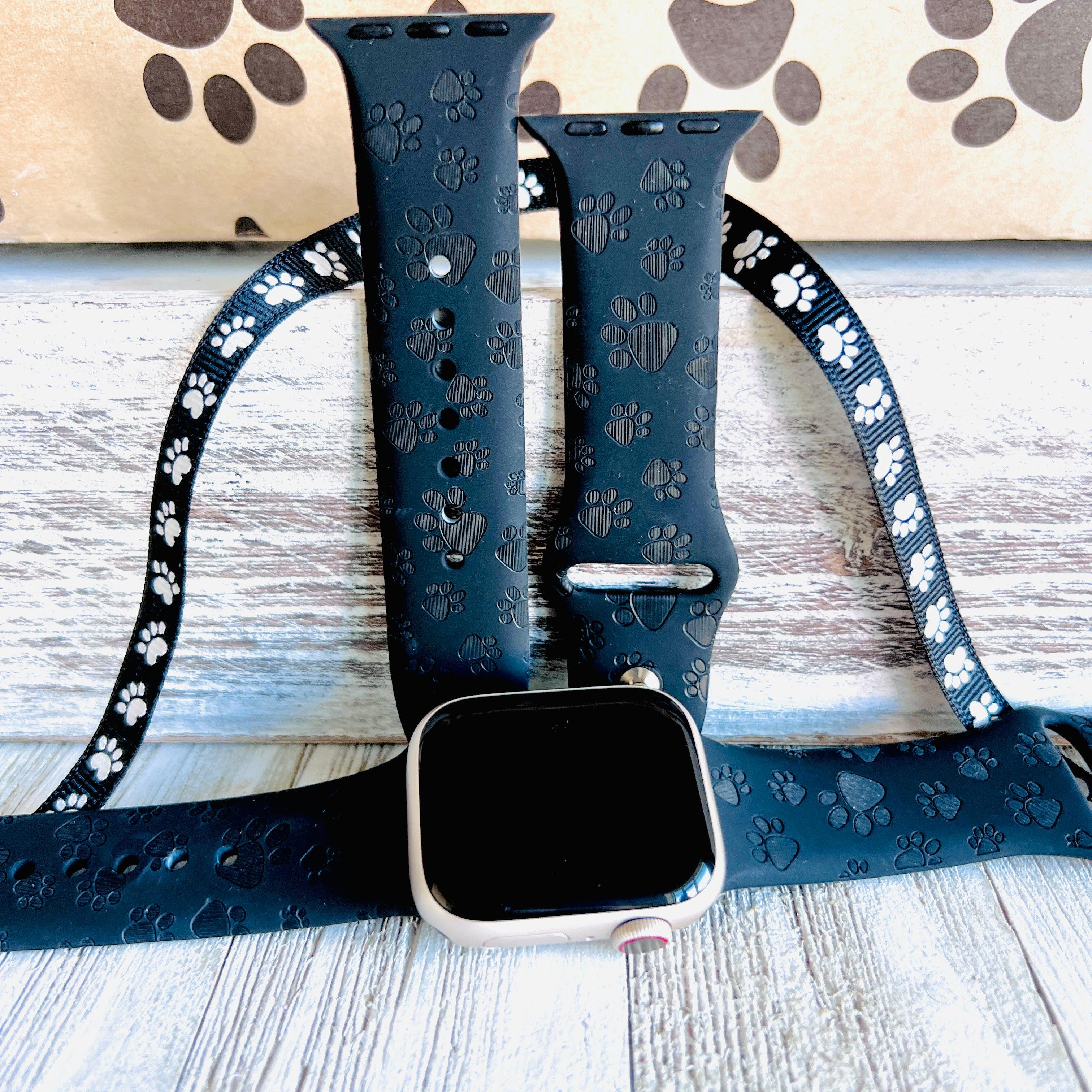 Engraved Black Paw Print Silicone Band For Apple Watch - Fancy Bands