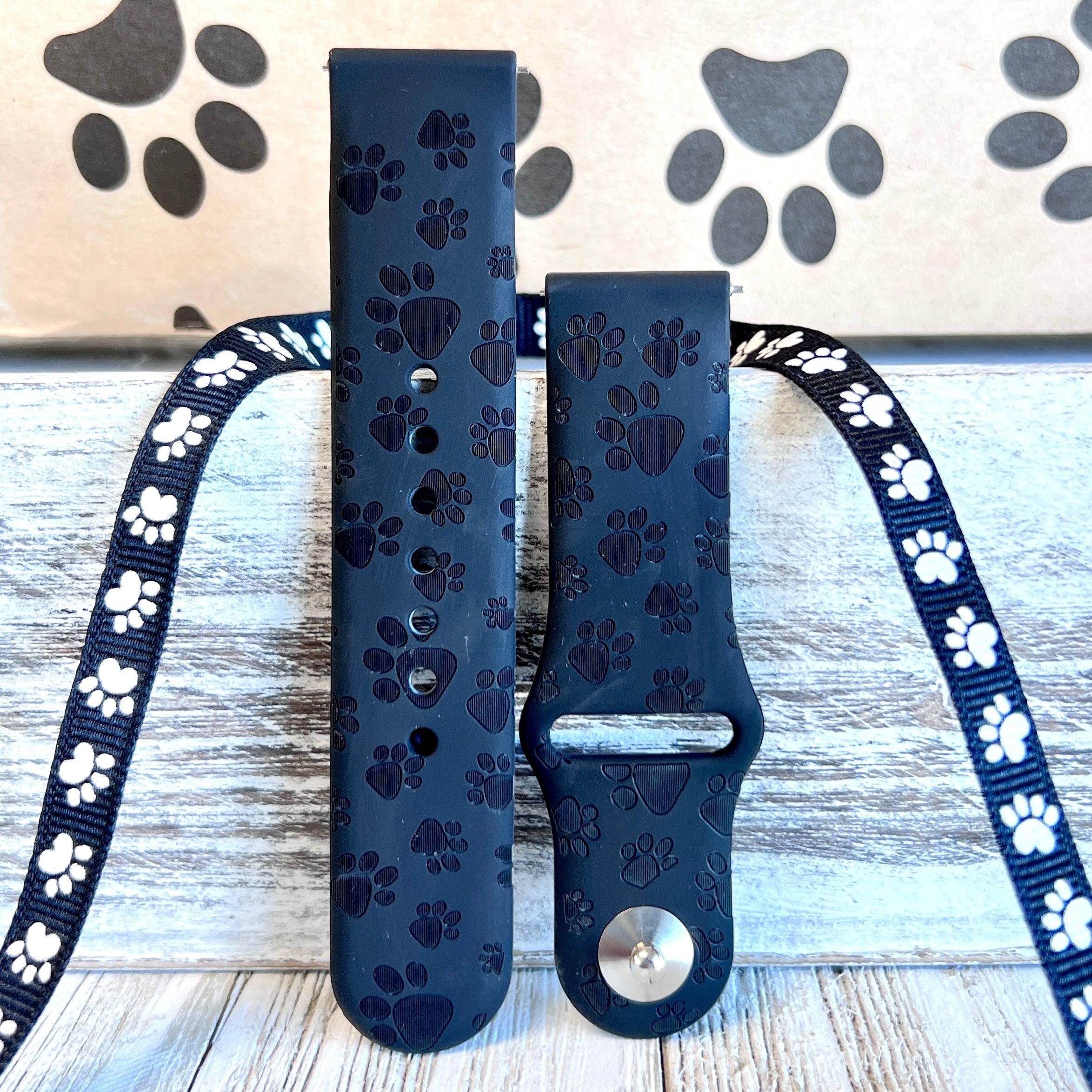 Engraved Black Paw Print Silicone Band For Samsung Watch - Fancy Bands