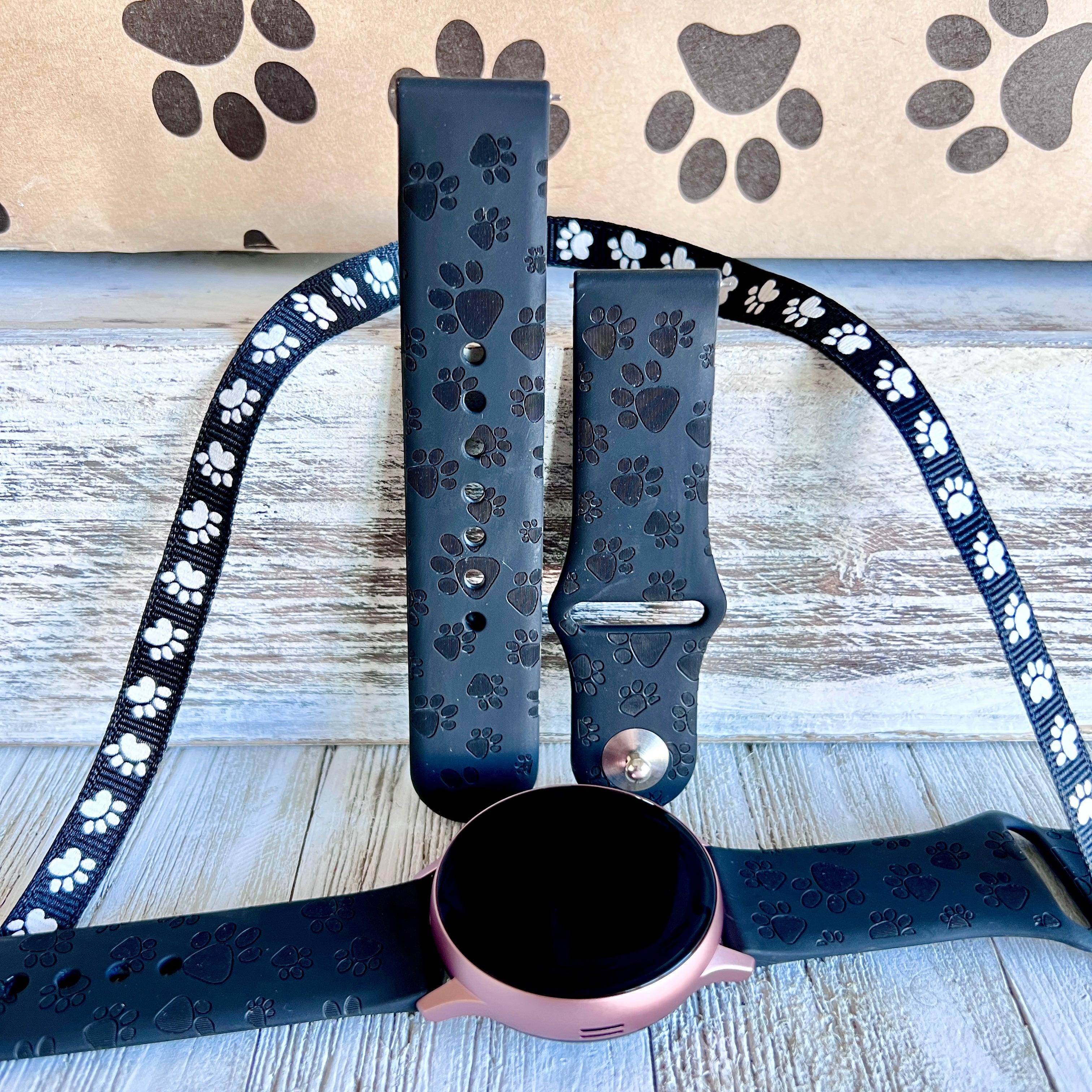 Engraved Black Paw Print Silicone Band For Samsung Watch - Fancy Bands