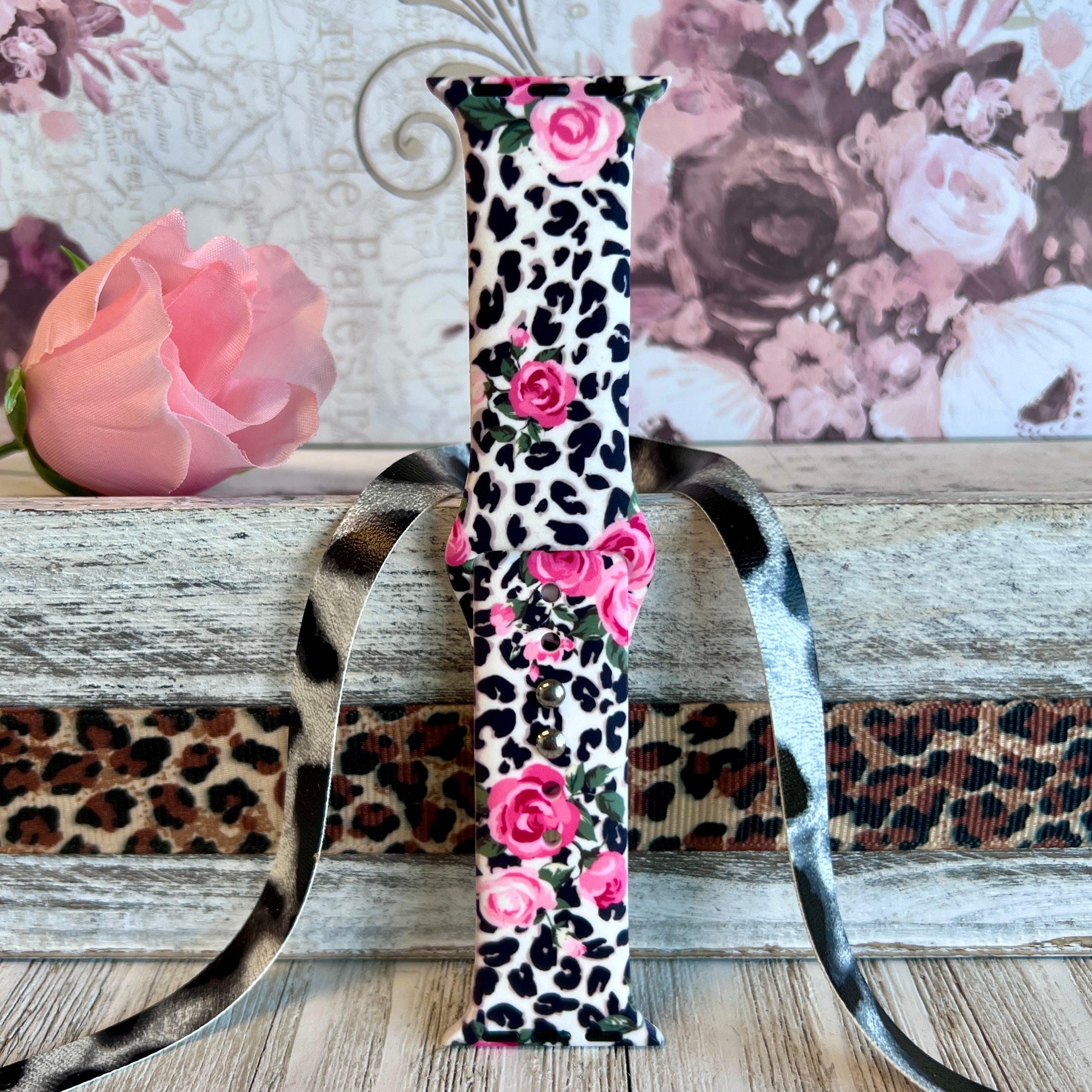 Chic Leopard Roses Print Silicone Band For Apple Watch - Fancy Bands