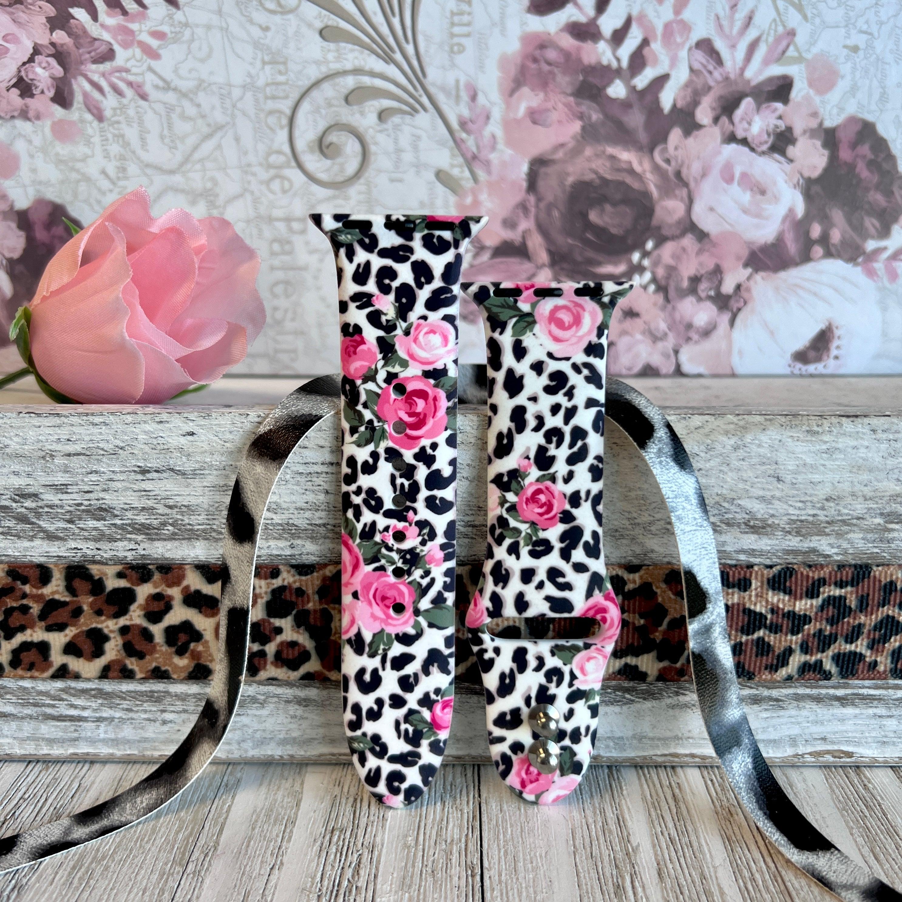 Chic Leopard Roses Print Silicone Band For Apple Watch - Fancy Bands