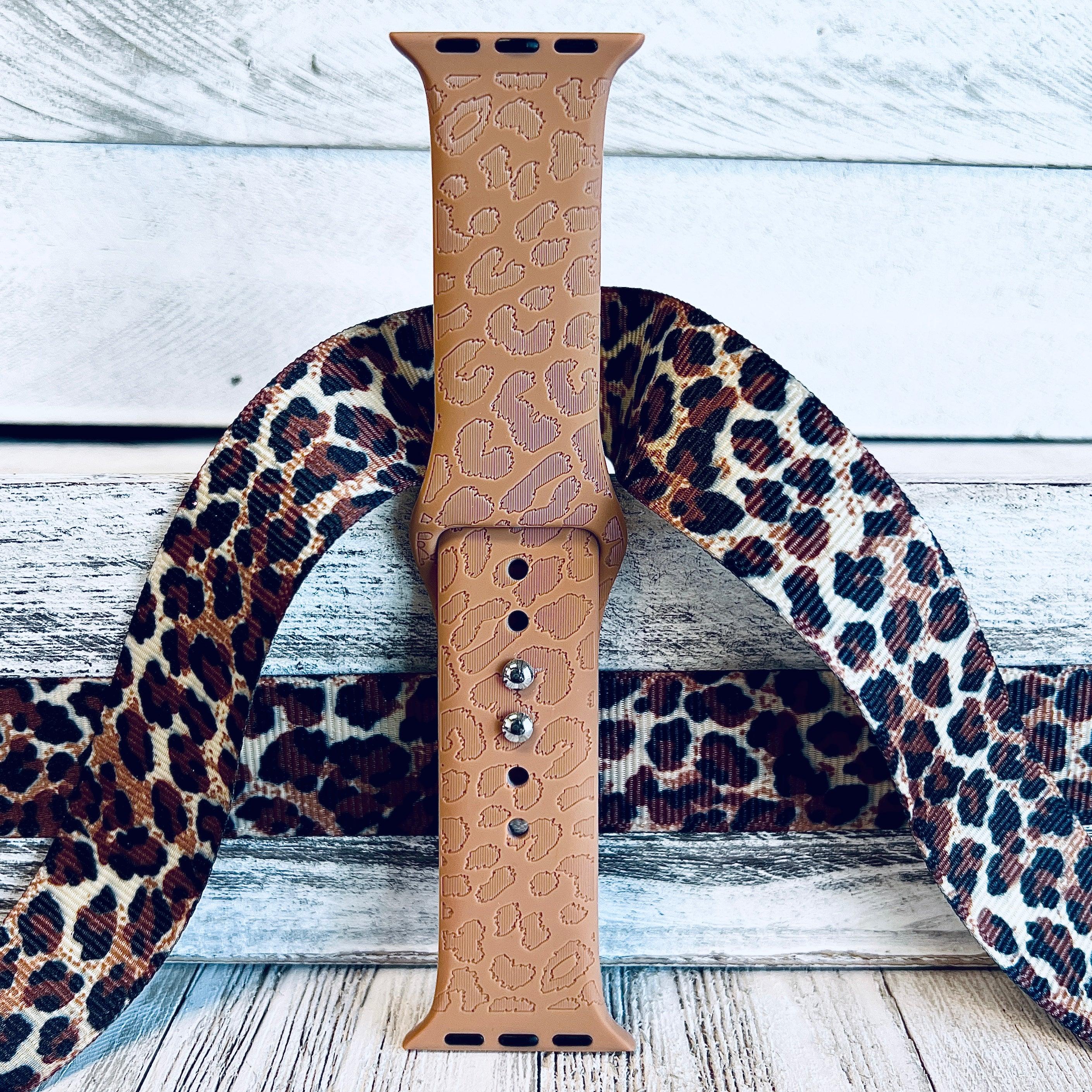 Engraved Brown Leopard Print Silicone Band For Apple Watch - Fancy Bands