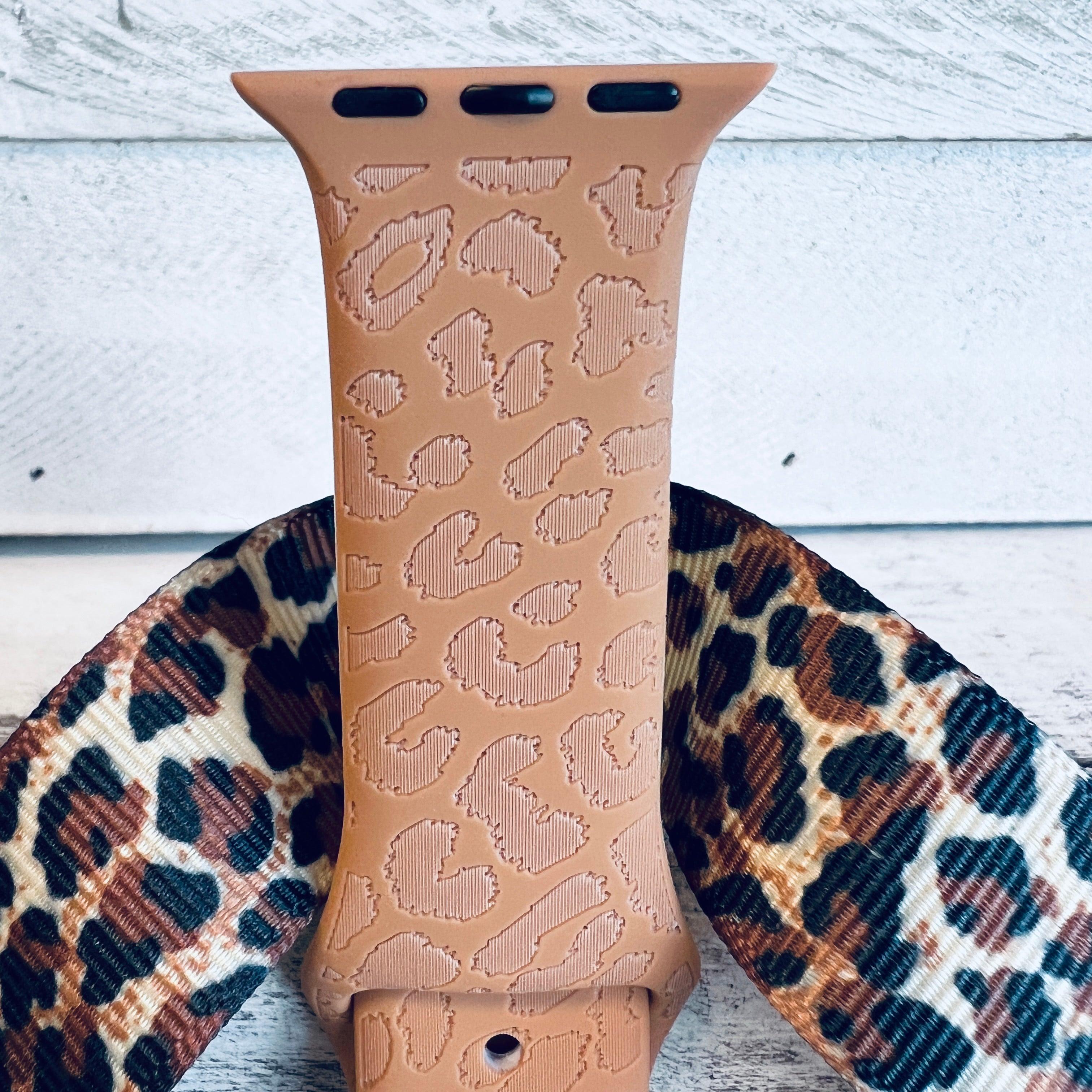 Engraved Brown Leopard Print Silicone Band For Apple Watch - Fancy Bands