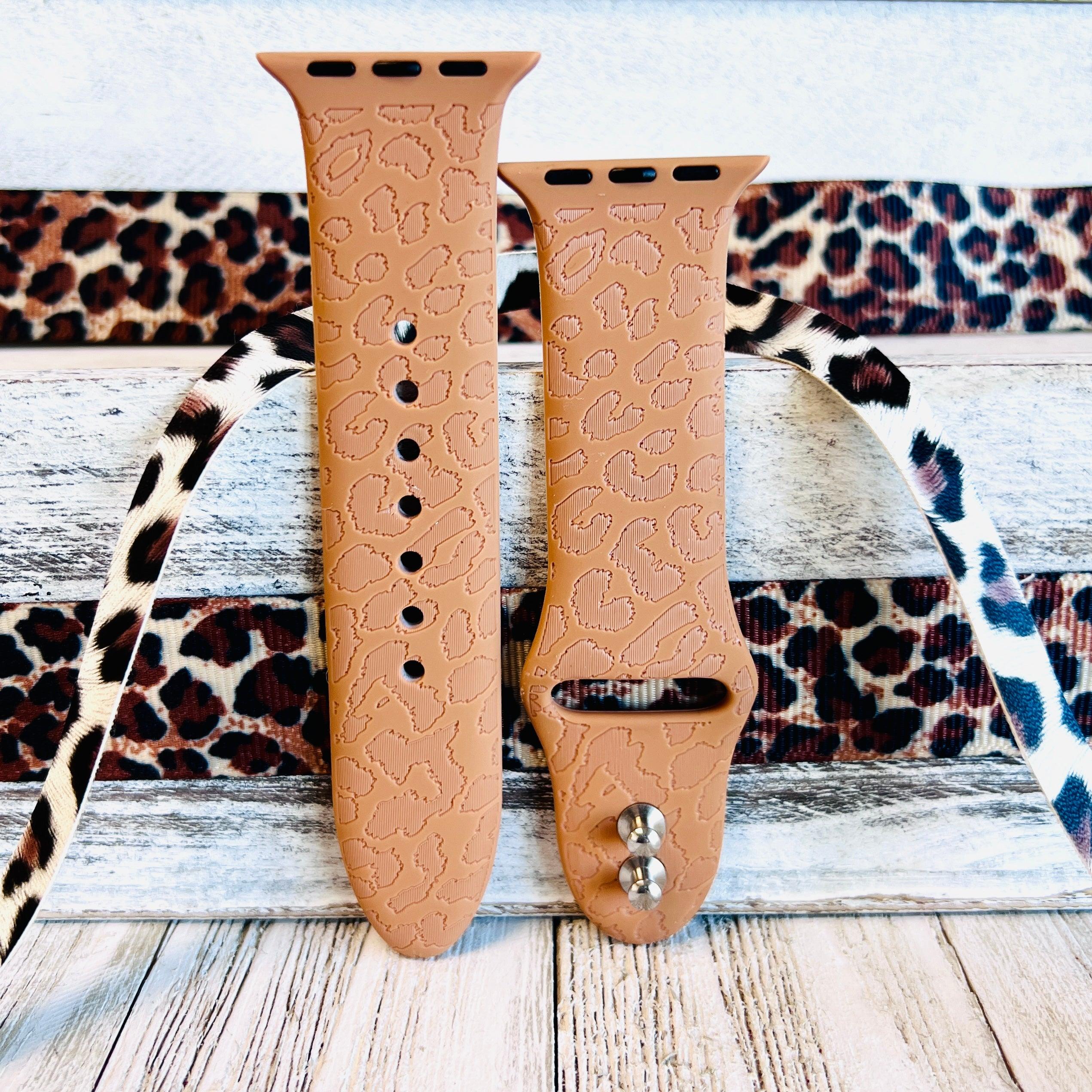 Engraved Brown Leopard Print Silicone Band For Apple Watch - Fancy Bands