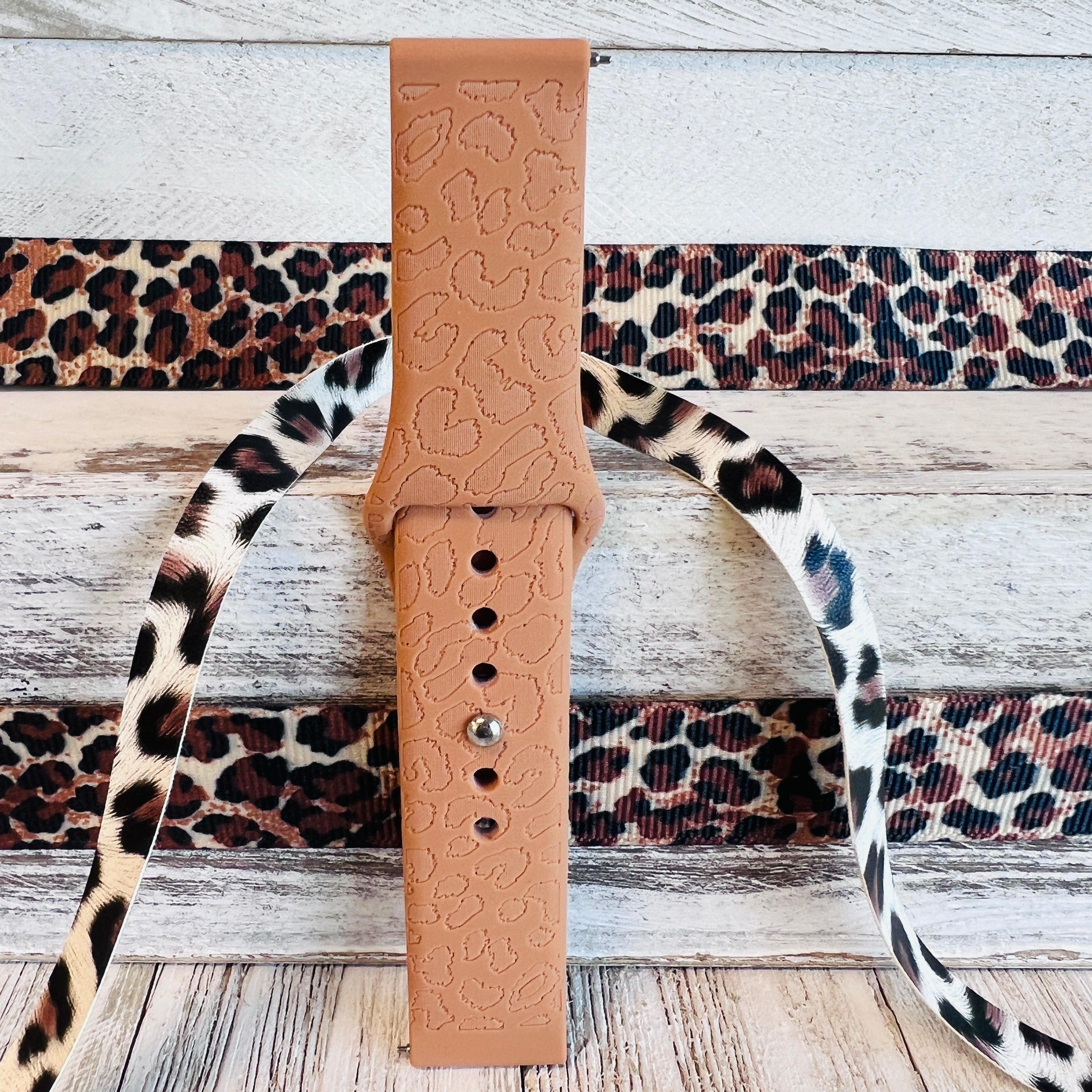 Engraved Brown Leopard Print Silicone Band For Samsung Watch - Fancy Bands