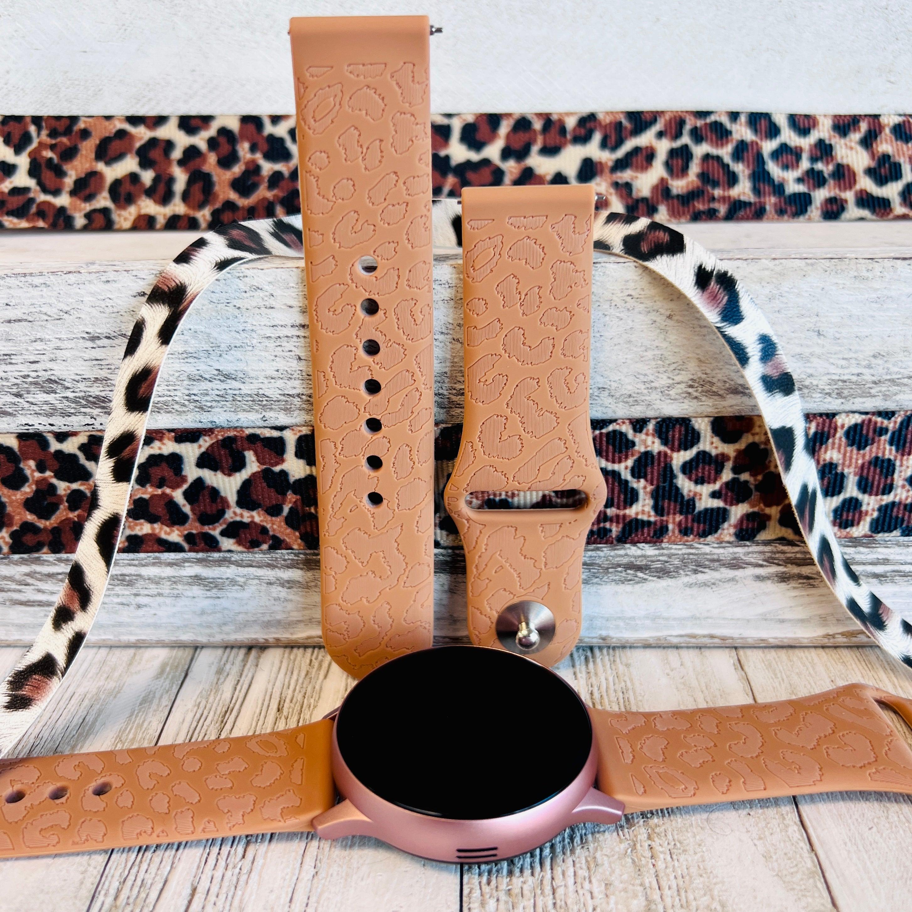 Engraved Brown Leopard Print Silicone Band For Samsung Watch - Fancy Bands