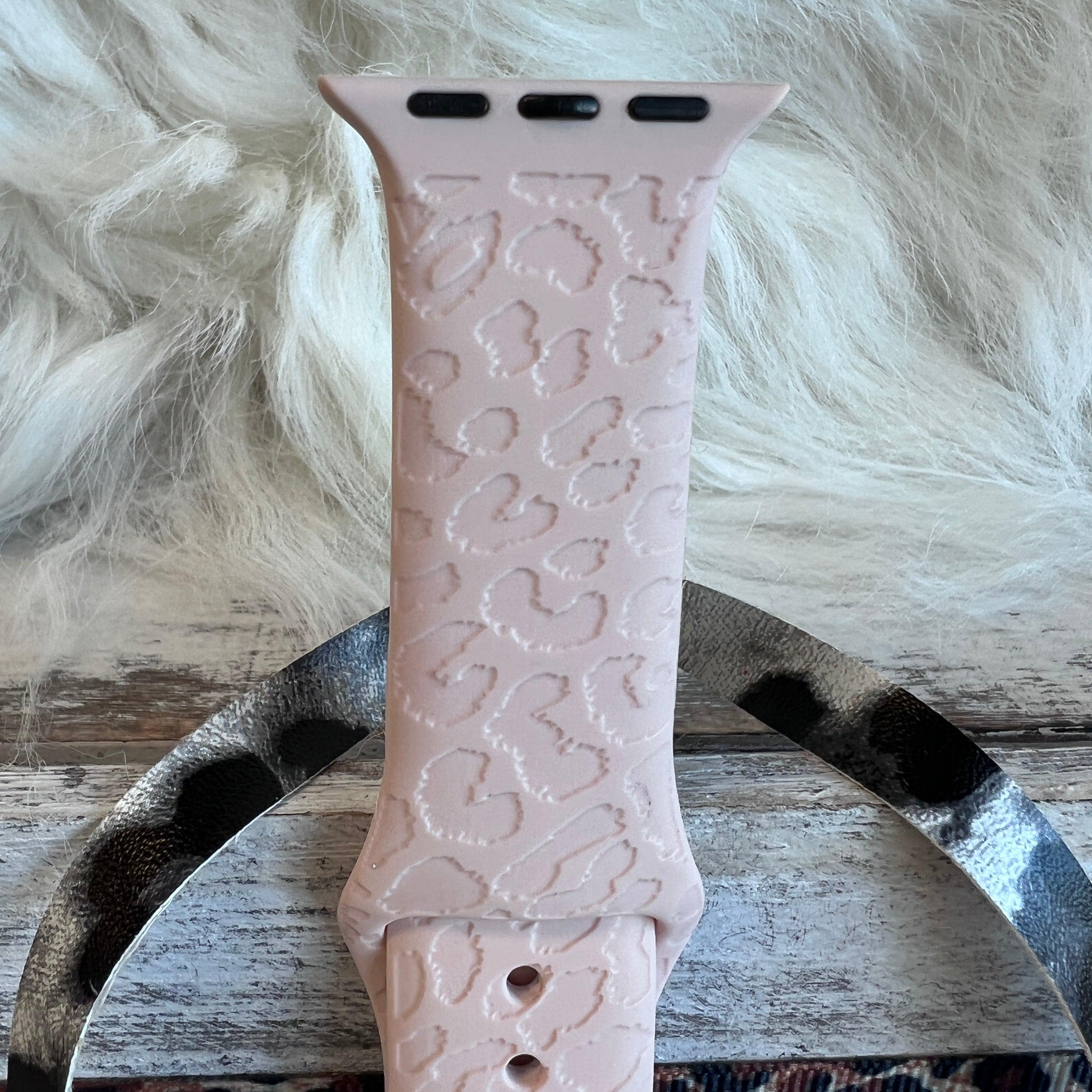 Engraved Pink Sand Leopard Print Silicone Band For Apple Watch - Fancy Bands