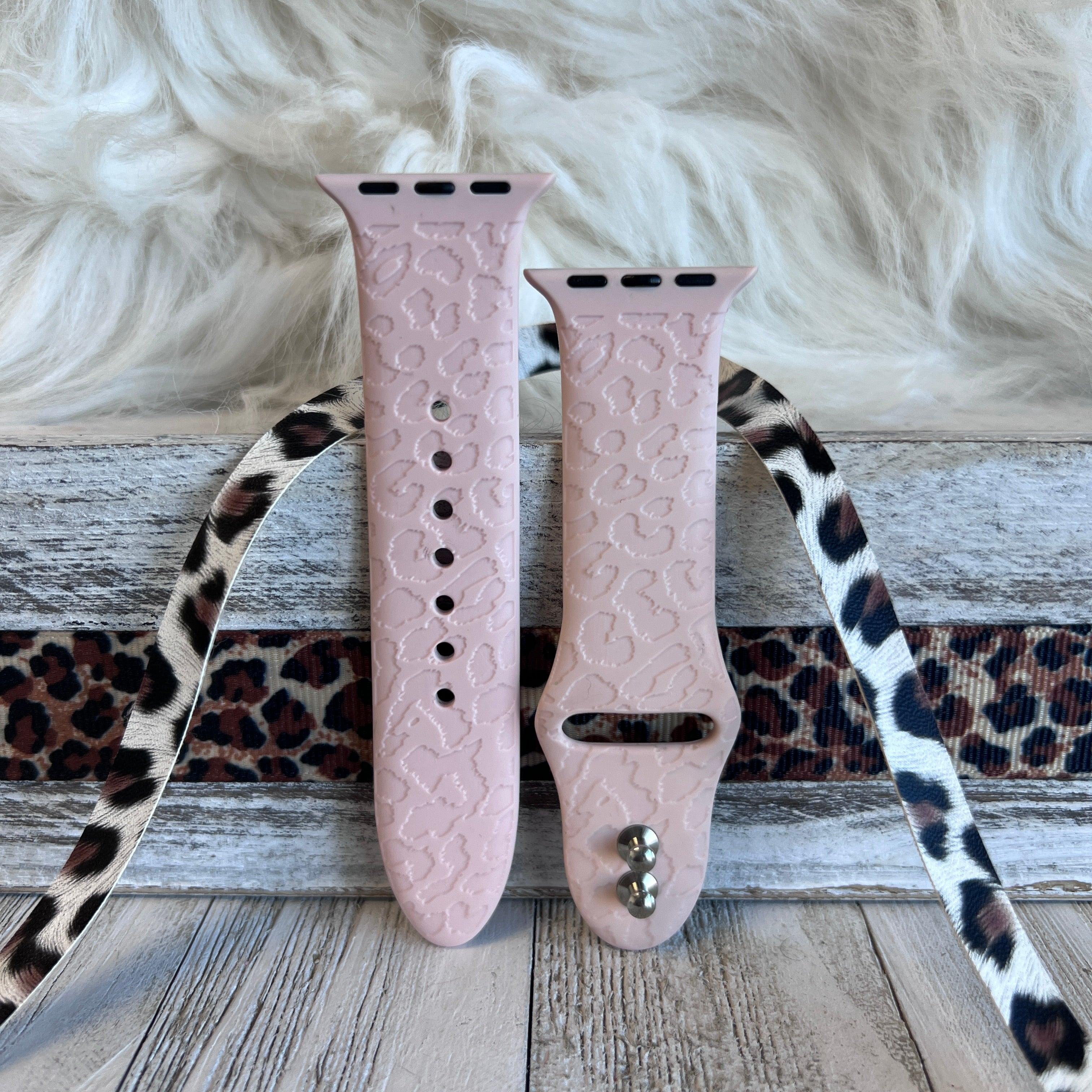 Engraved Pink Sand Leopard Print Silicone Band For Apple Watch - Fancy Bands