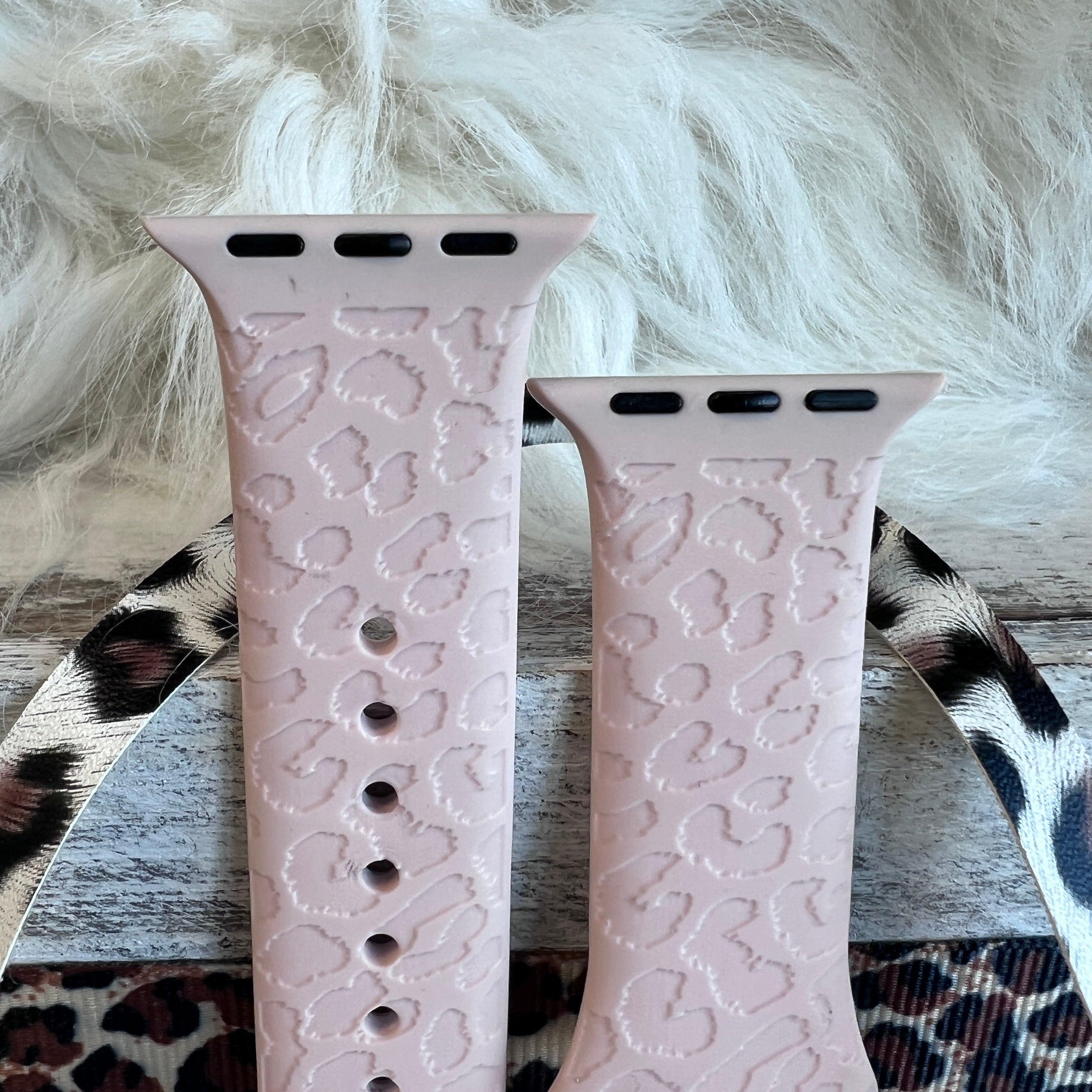 Engraved Pink Sand Leopard Print Silicone Band For Apple Watch - Fancy Bands