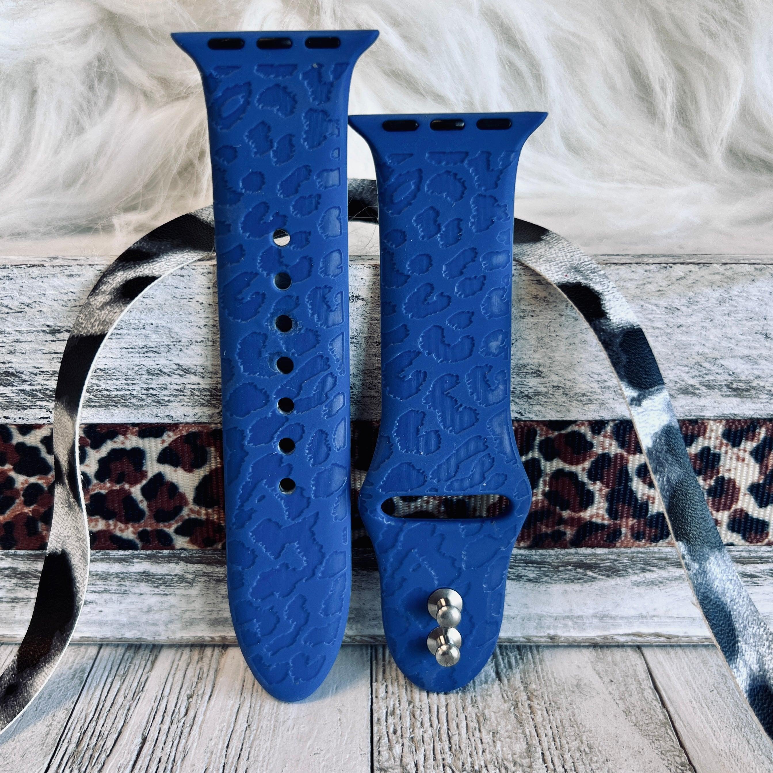 Engraved Blue Leopard Print Silicone Band For Apple Watch - Fancy Bands
