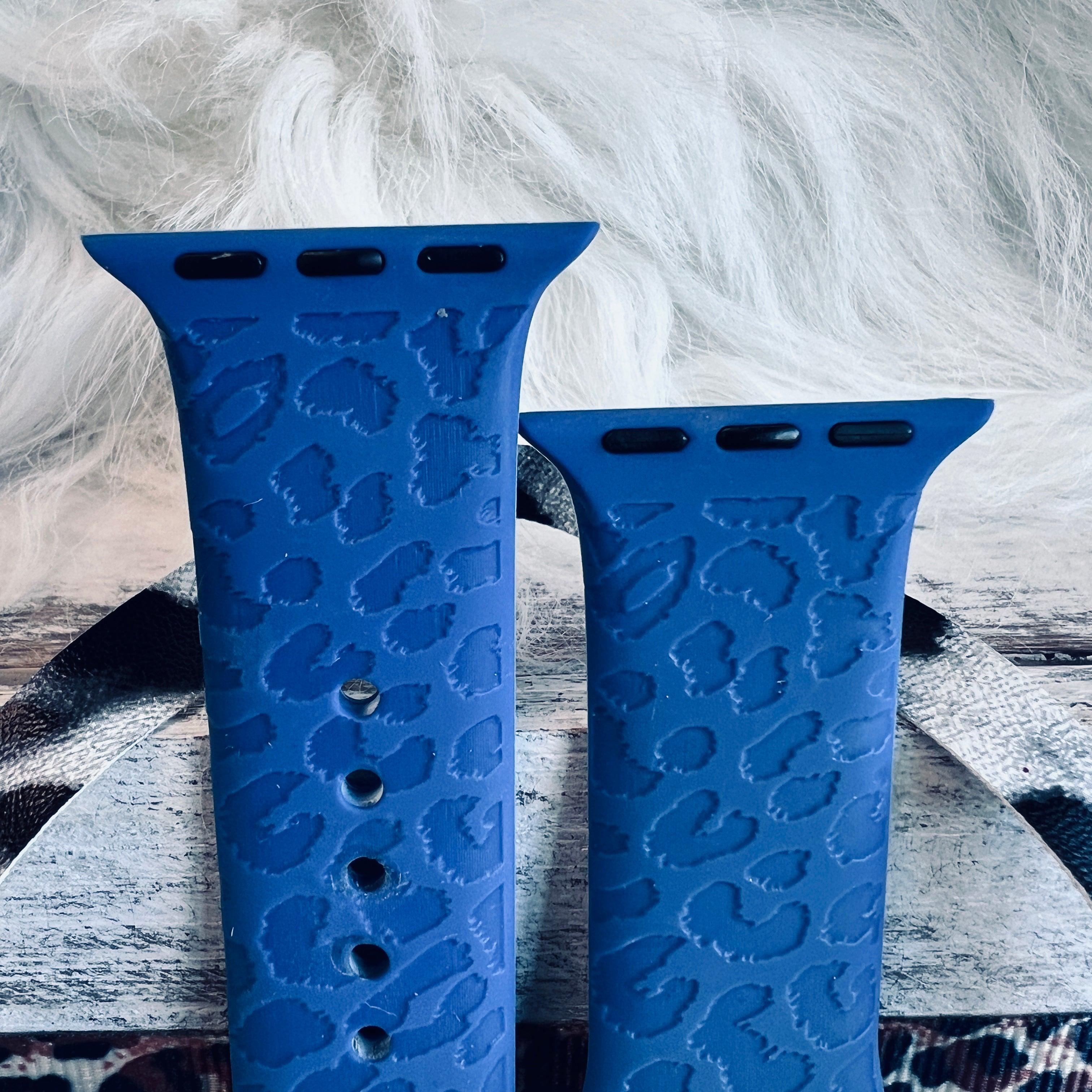 Engraved Blue Leopard Print Silicone Band For Apple Watch - Fancy Bands