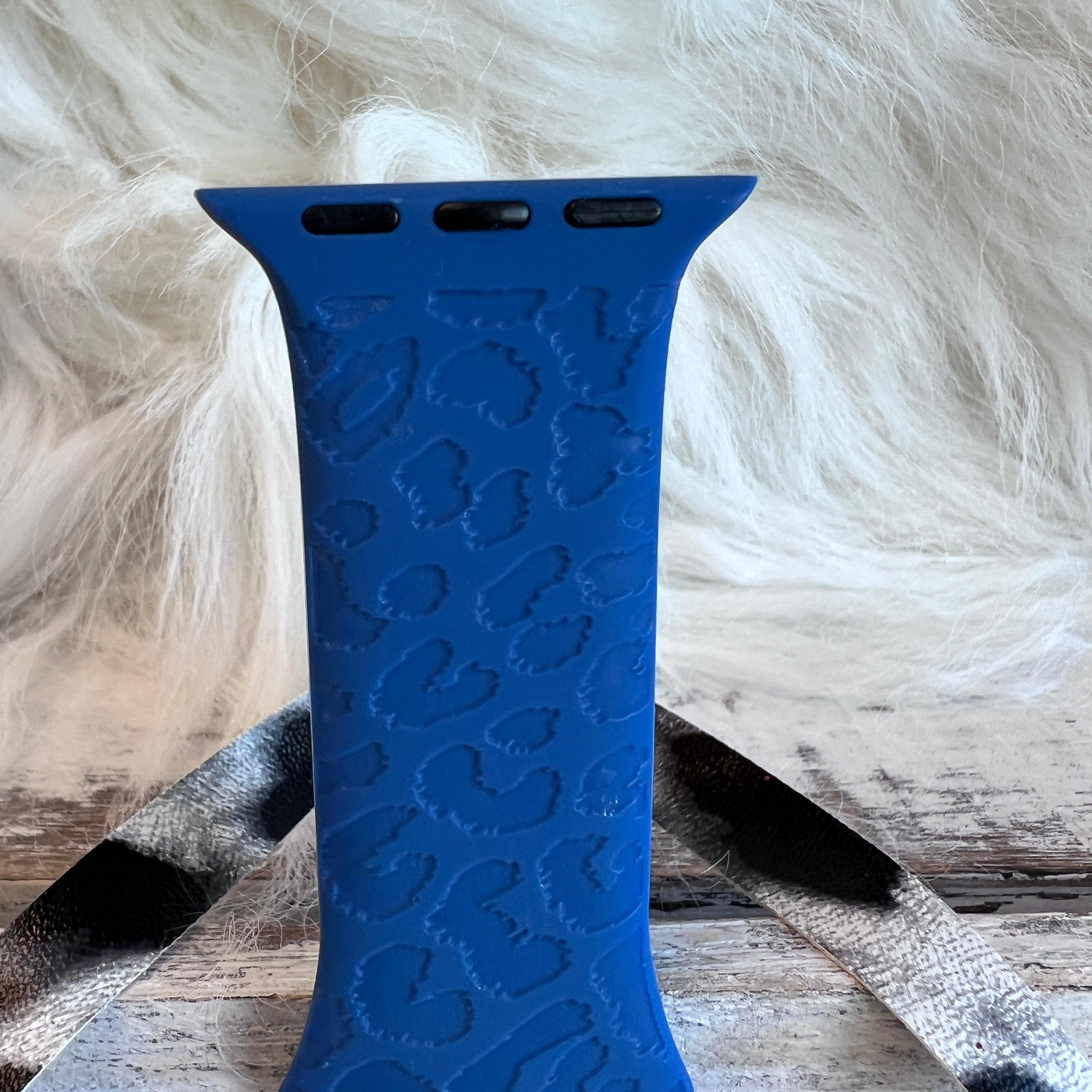 Engraved Blue Leopard Print Silicone Band For Apple Watch - Fancy Bands