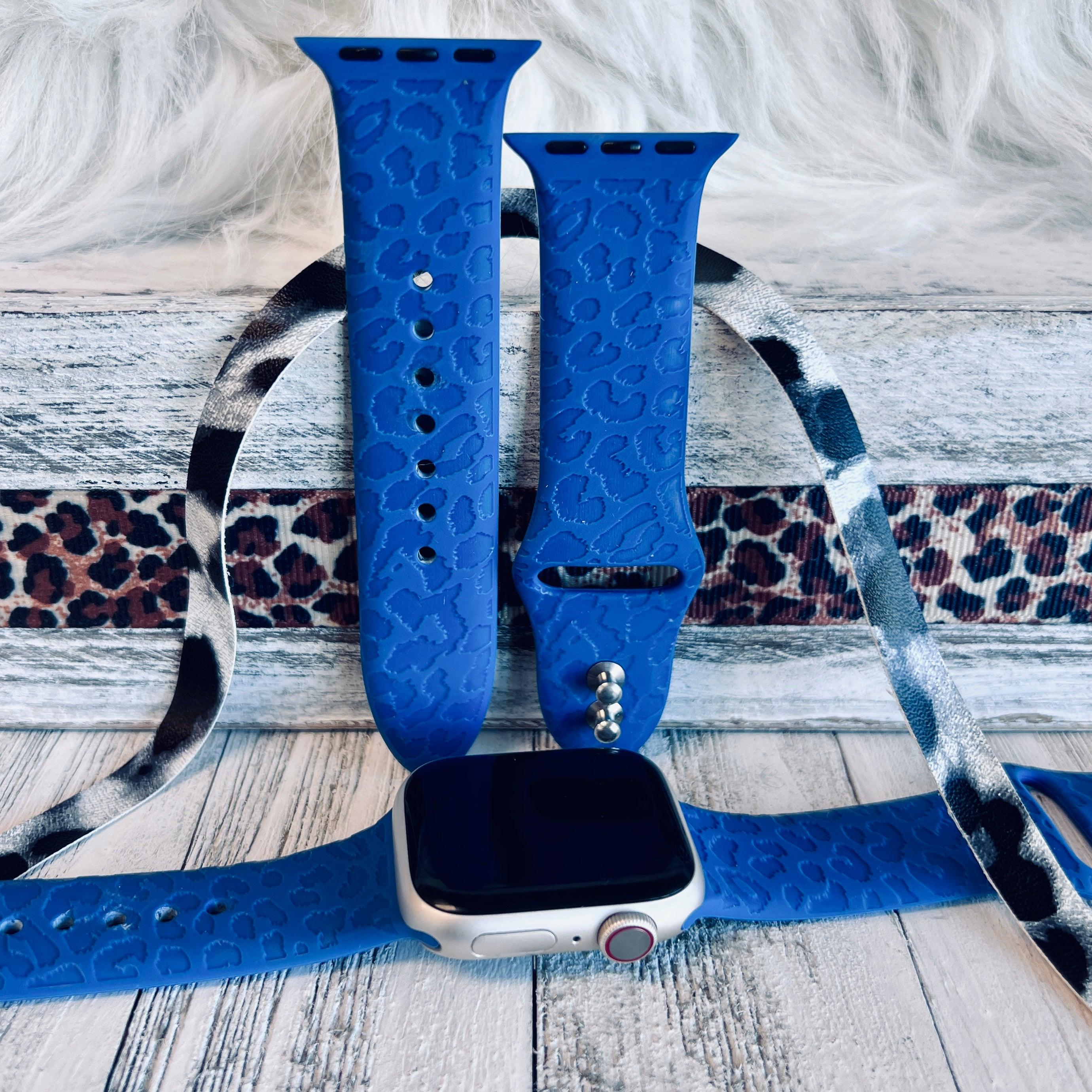 Engraved Blue Leopard Print Silicone Band For Apple Watch - Fancy Bands