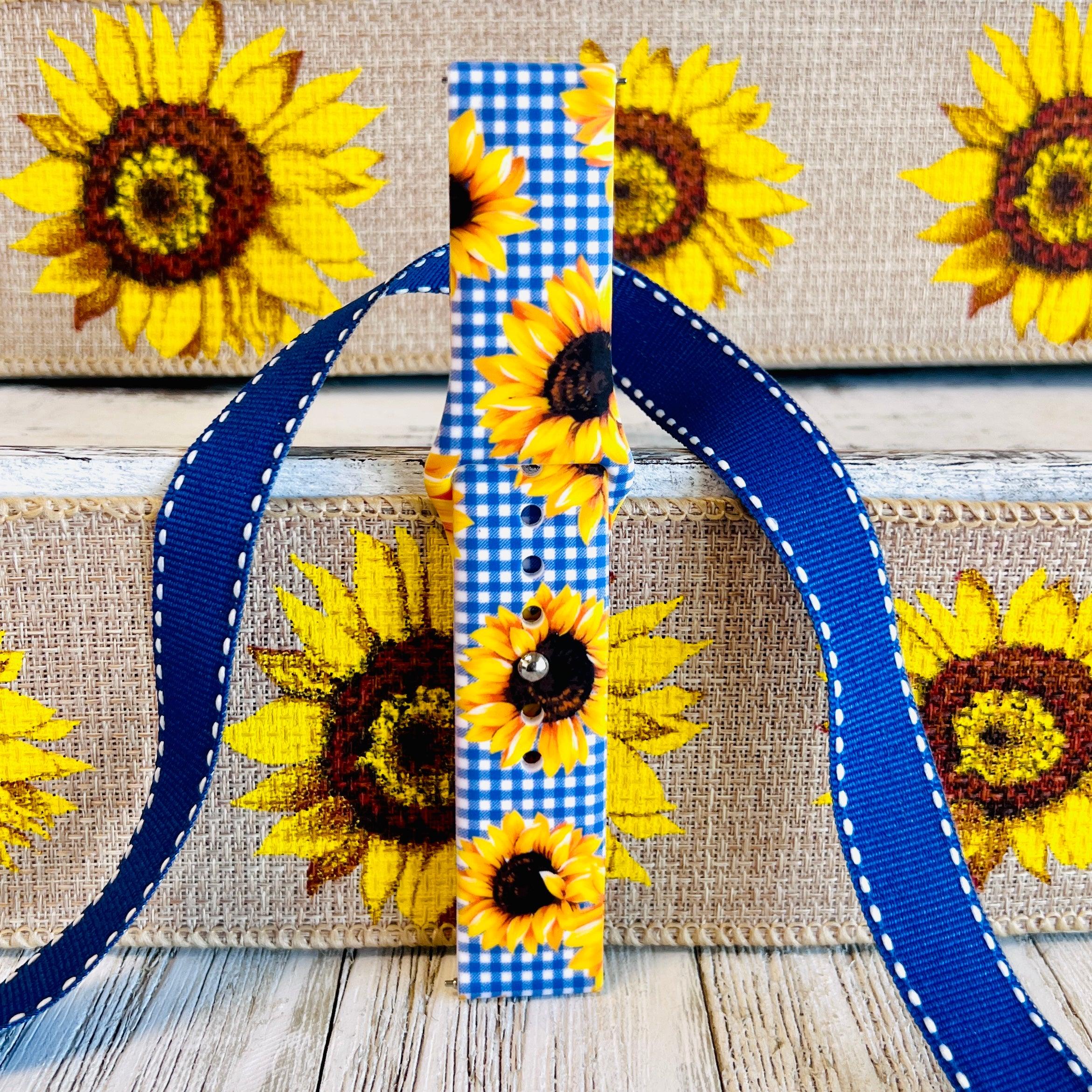 Blue Gingham Sunflower Print Silicone Band For Samsung Watch - Fancy Bands