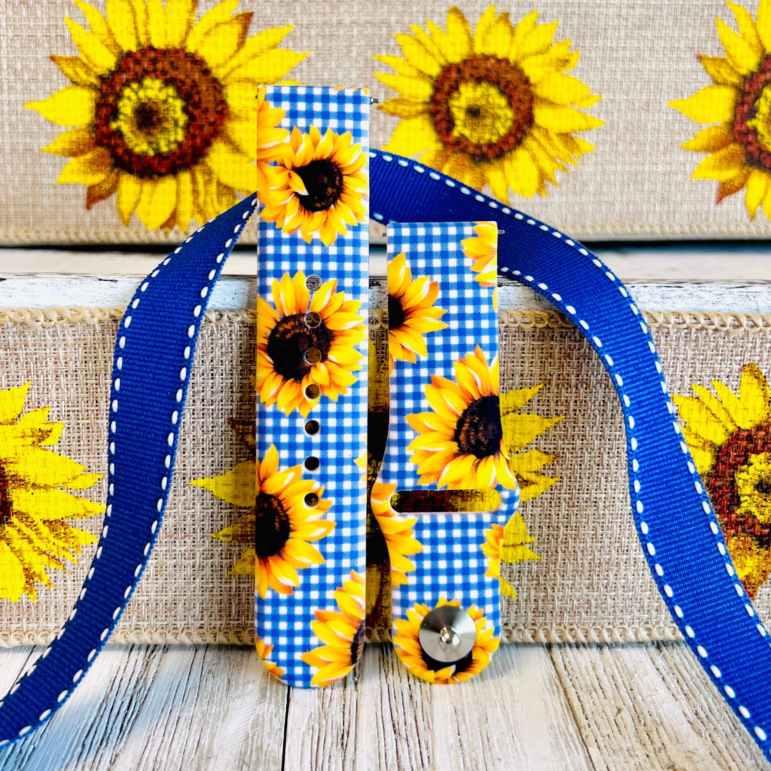 Blue Gingham Sunflower Print Silicone Band For Samsung Watch - Fancy Bands