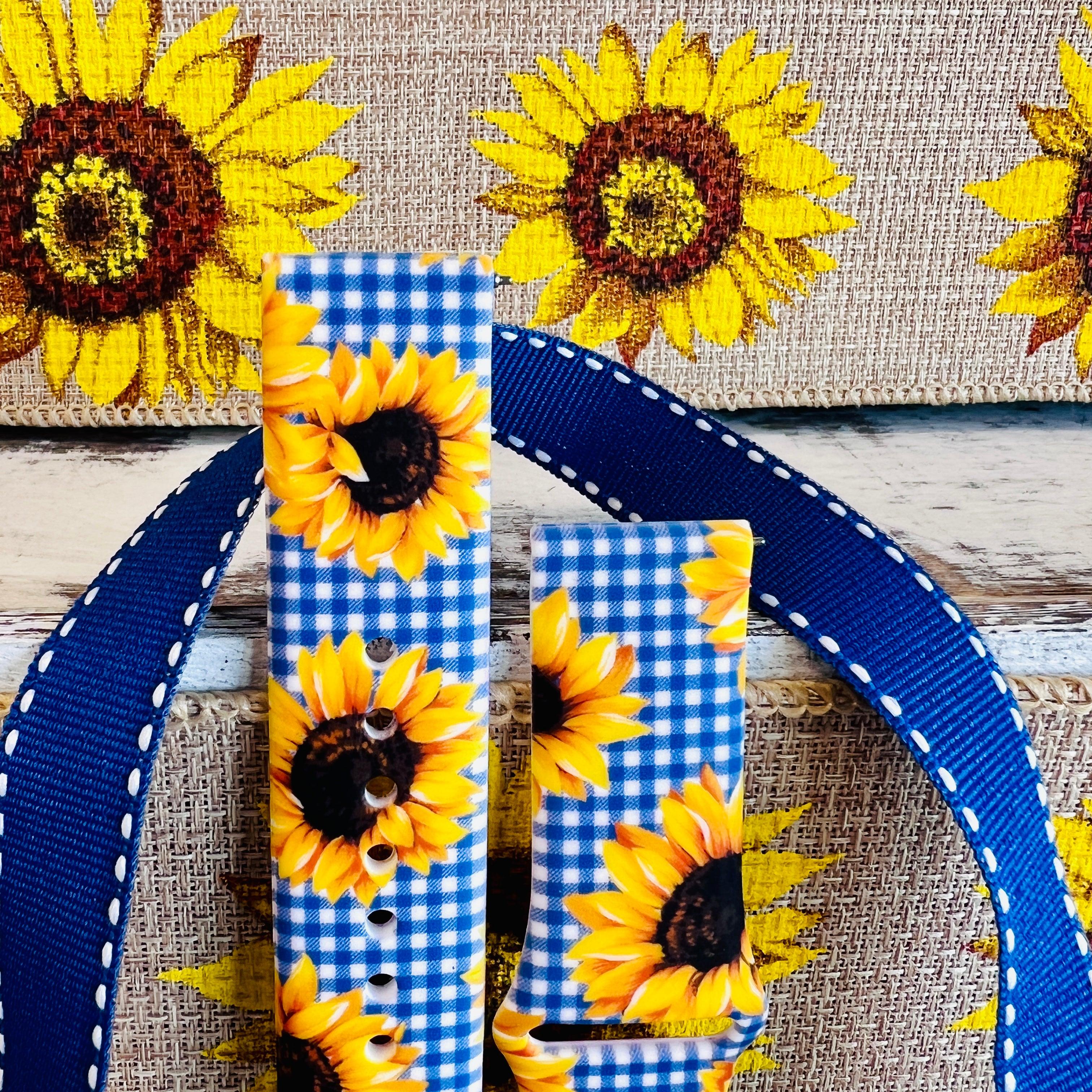 Blue Gingham Sunflower Print Silicone Band For Samsung Watch - Fancy Bands