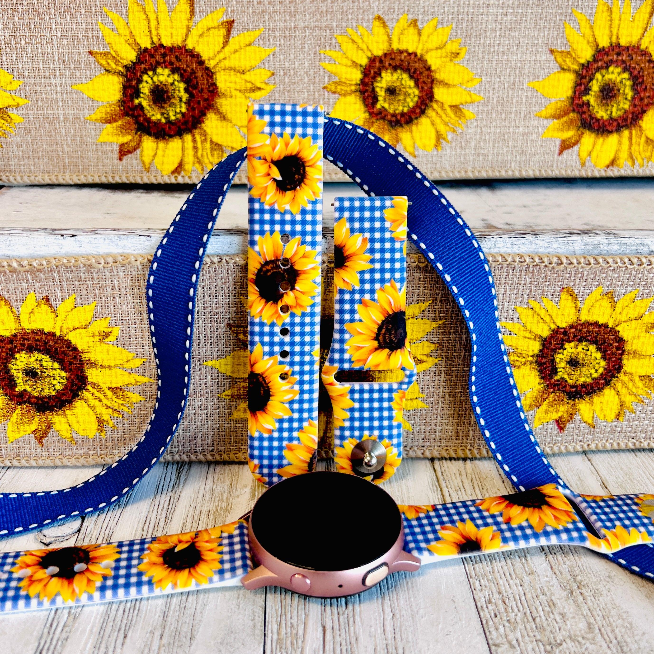 Blue Gingham Sunflower Print Silicone Band For Samsung Watch - Fancy Bands